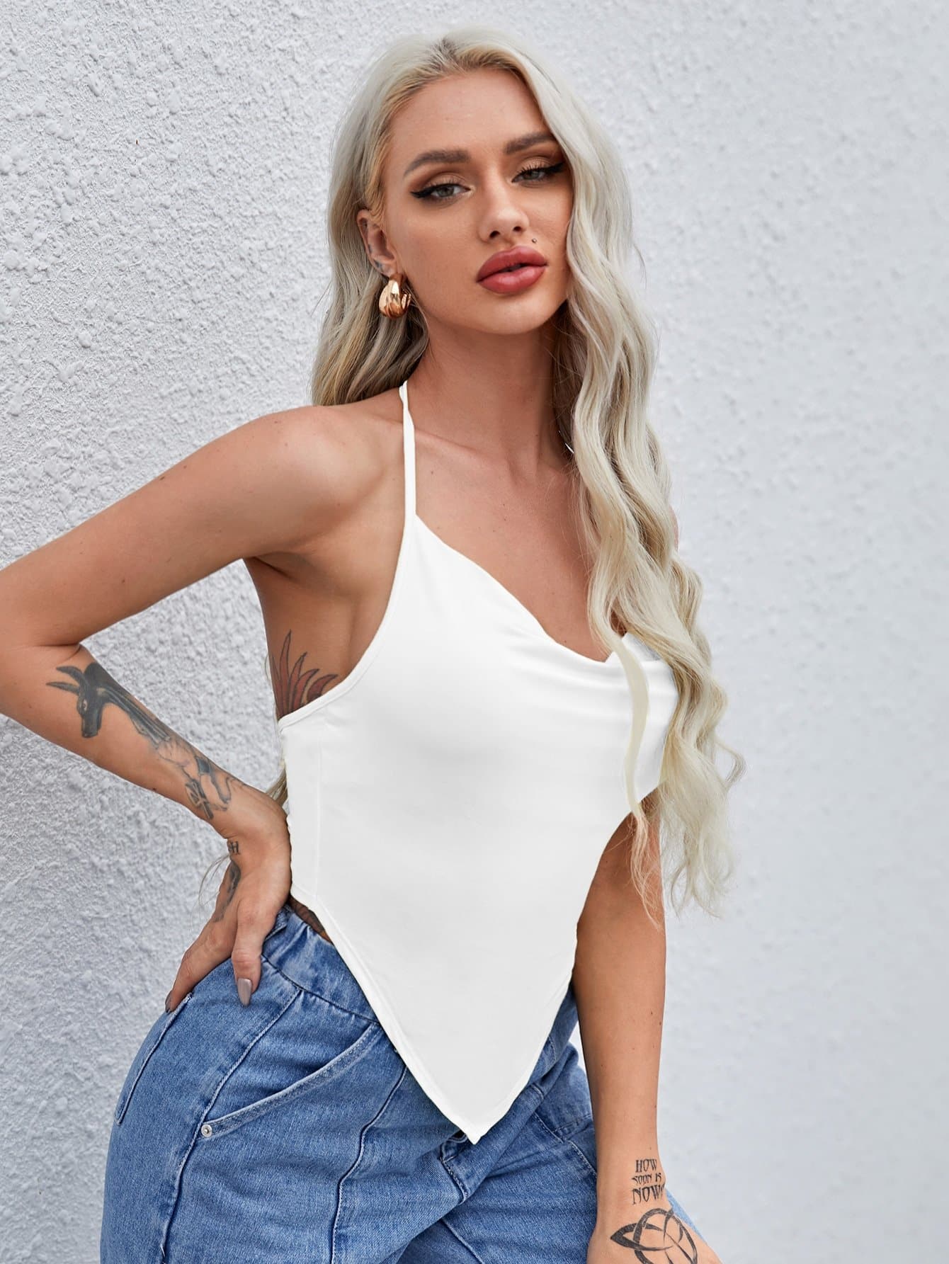 Cowl Neck Open Back Bandana Slim Fit Halter Top