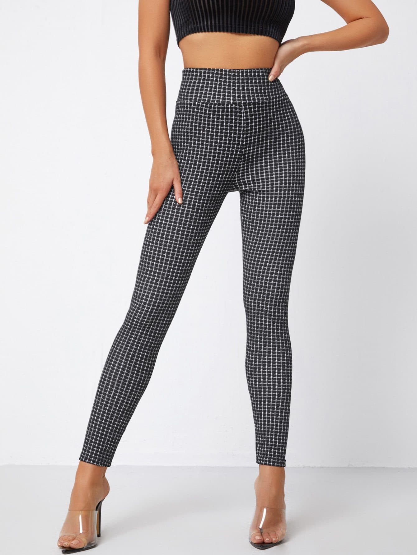 Wide Waistband Plaid Leggings
