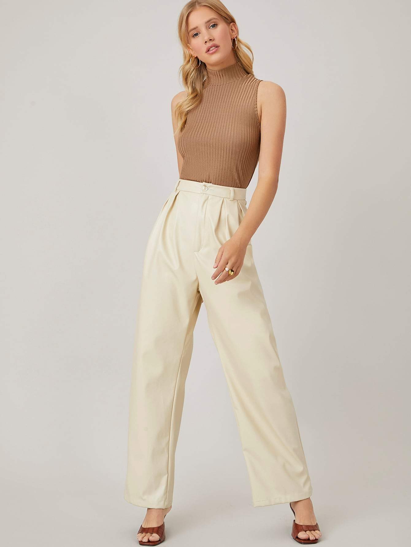 Stand Collar Slim Fit Rib-Knit Top