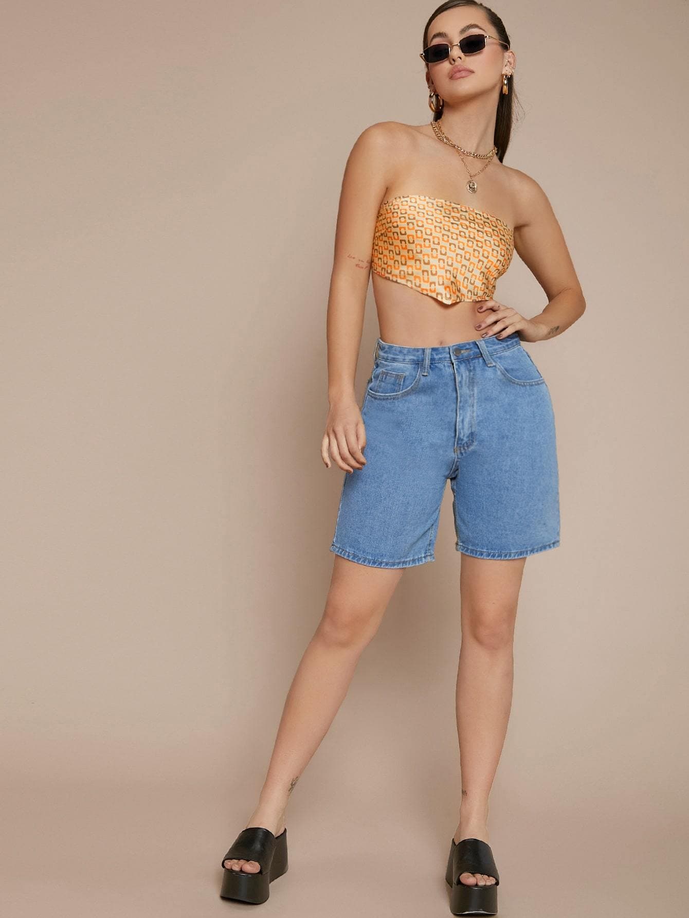 Strapless Sleeveless Allover Print Tie Back Bandana Tube Top