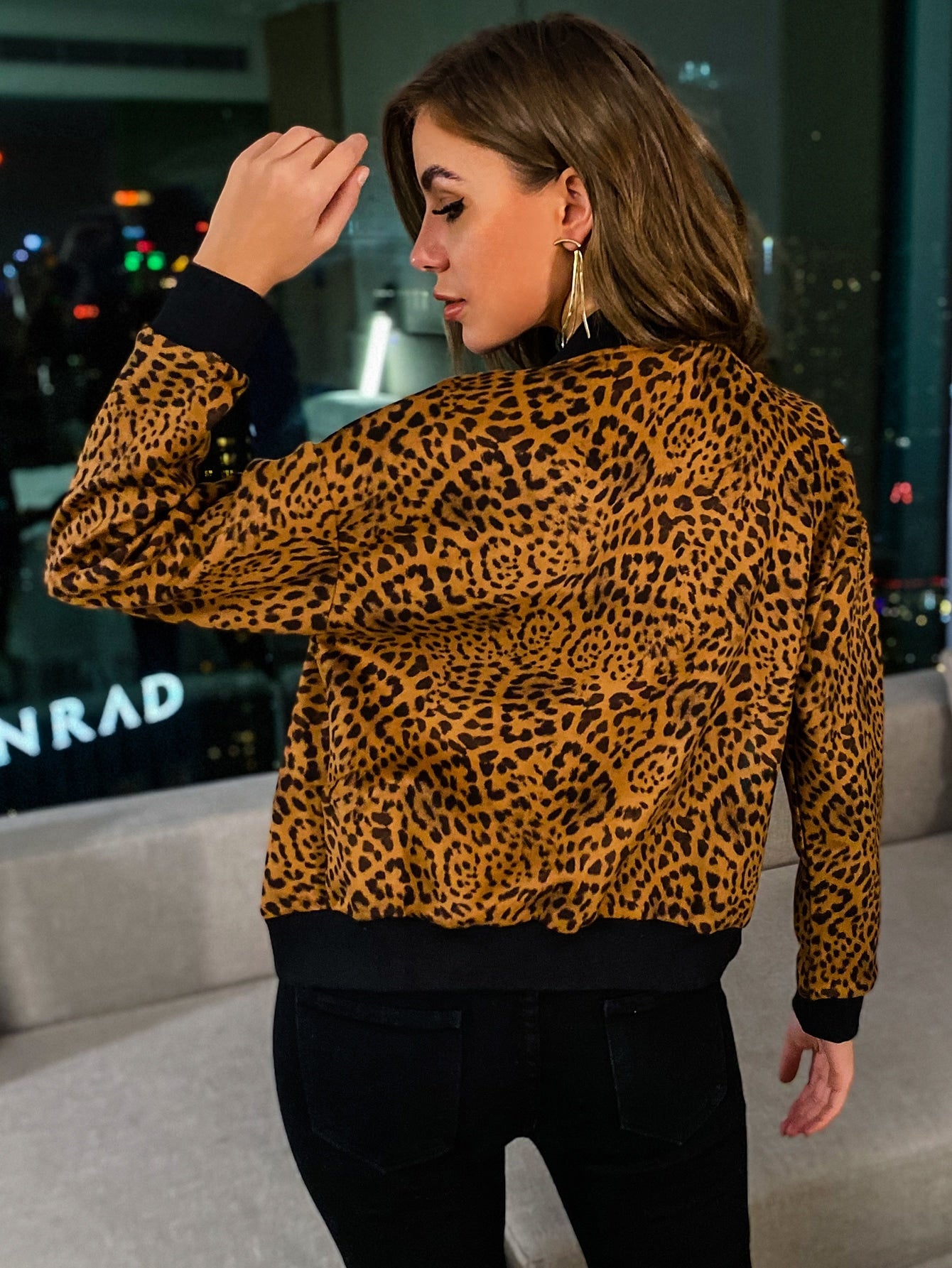 Drop Shoulder Zip Up Suede Bomber Jacket