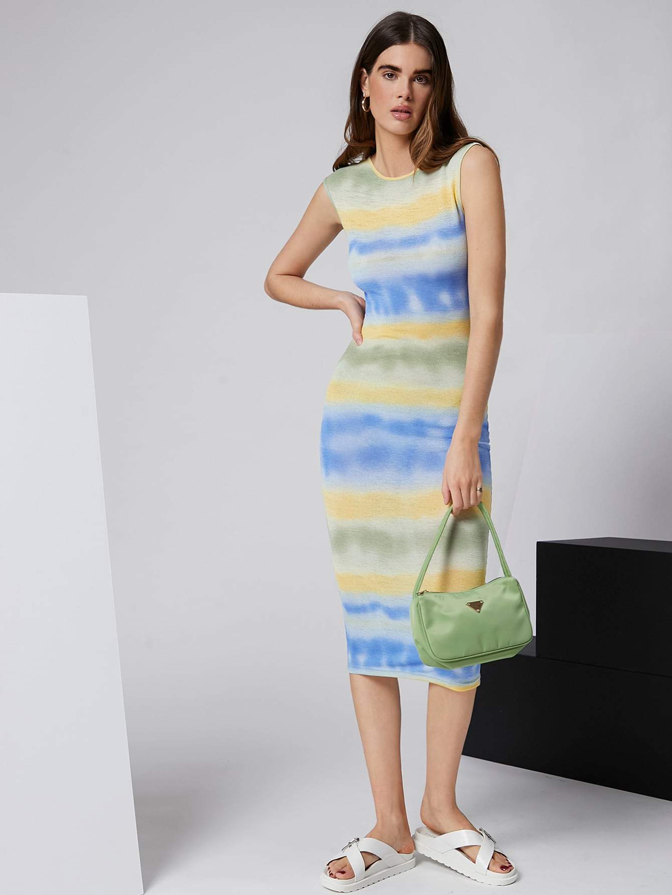 Round Neck Sleeveless Tie Dye Slim Fit Dress