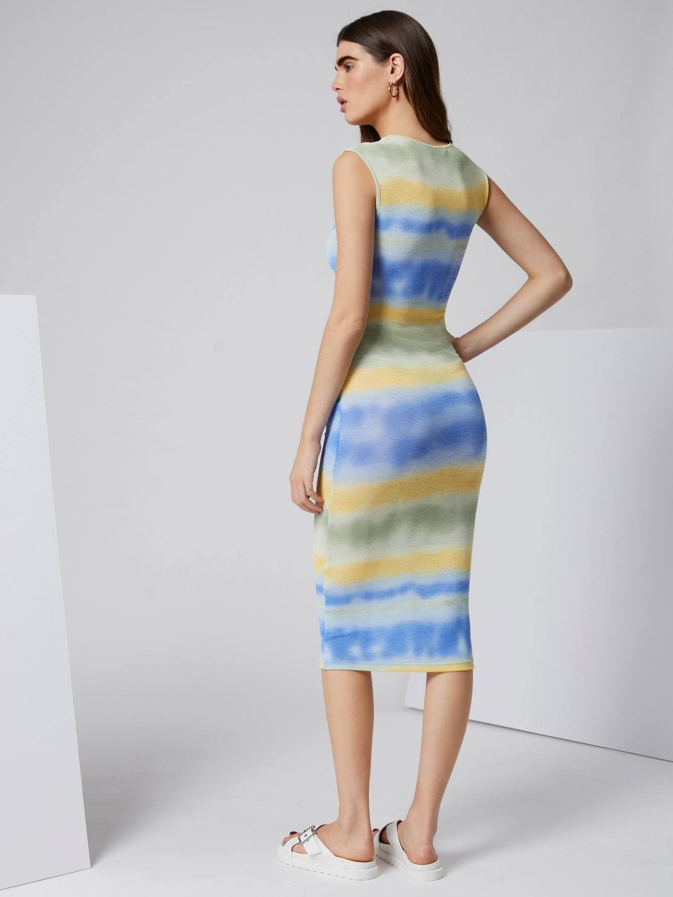 Round Neck Sleeveless Tie Dye Slim Fit Dress