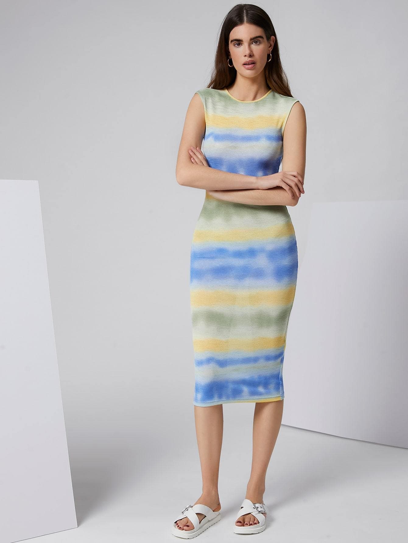 Round Neck Sleeveless Tie Dye Slim Fit Dress