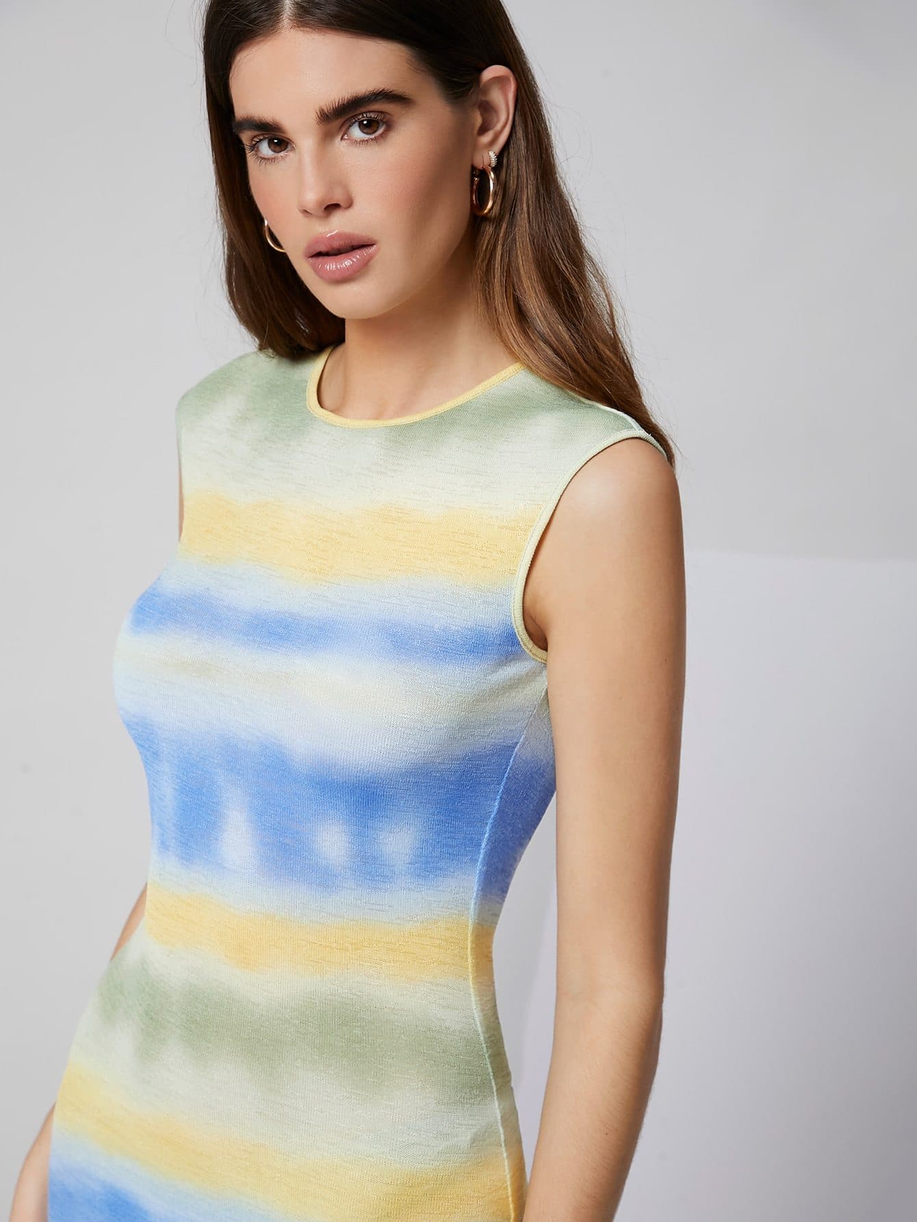 Round Neck Sleeveless Tie Dye Slim Fit Dress