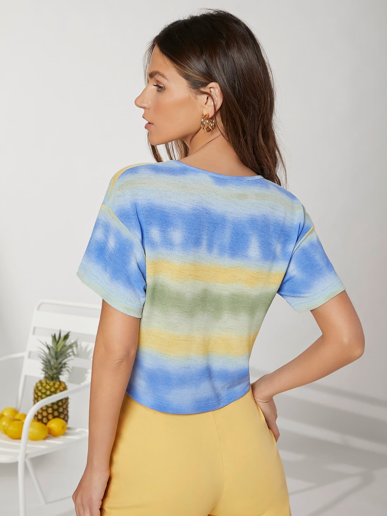 V-Neck Tie Dye Twist Front Top