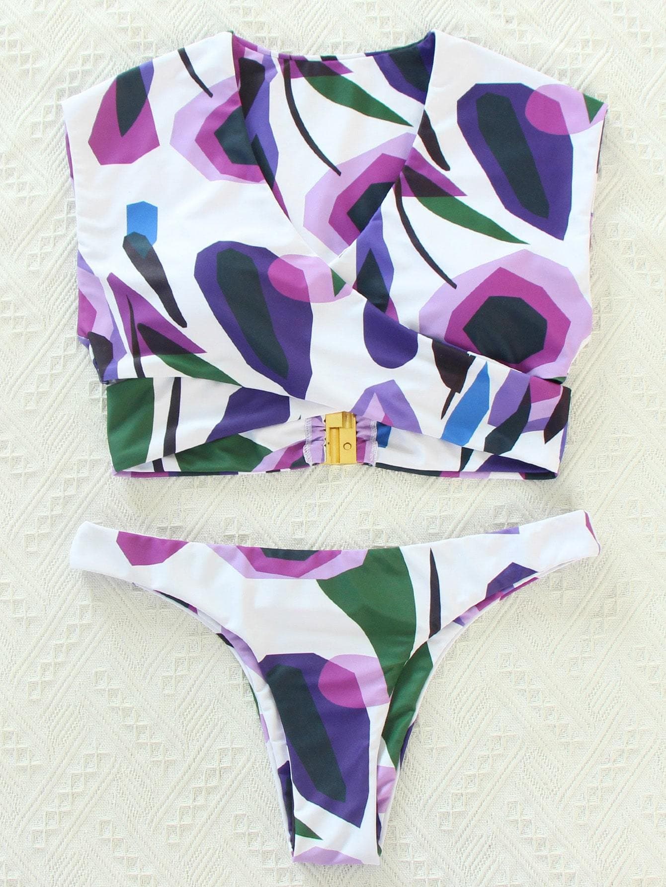 Allover Graphic Criss Cross Wrap High Cut Bikini Swimsuit