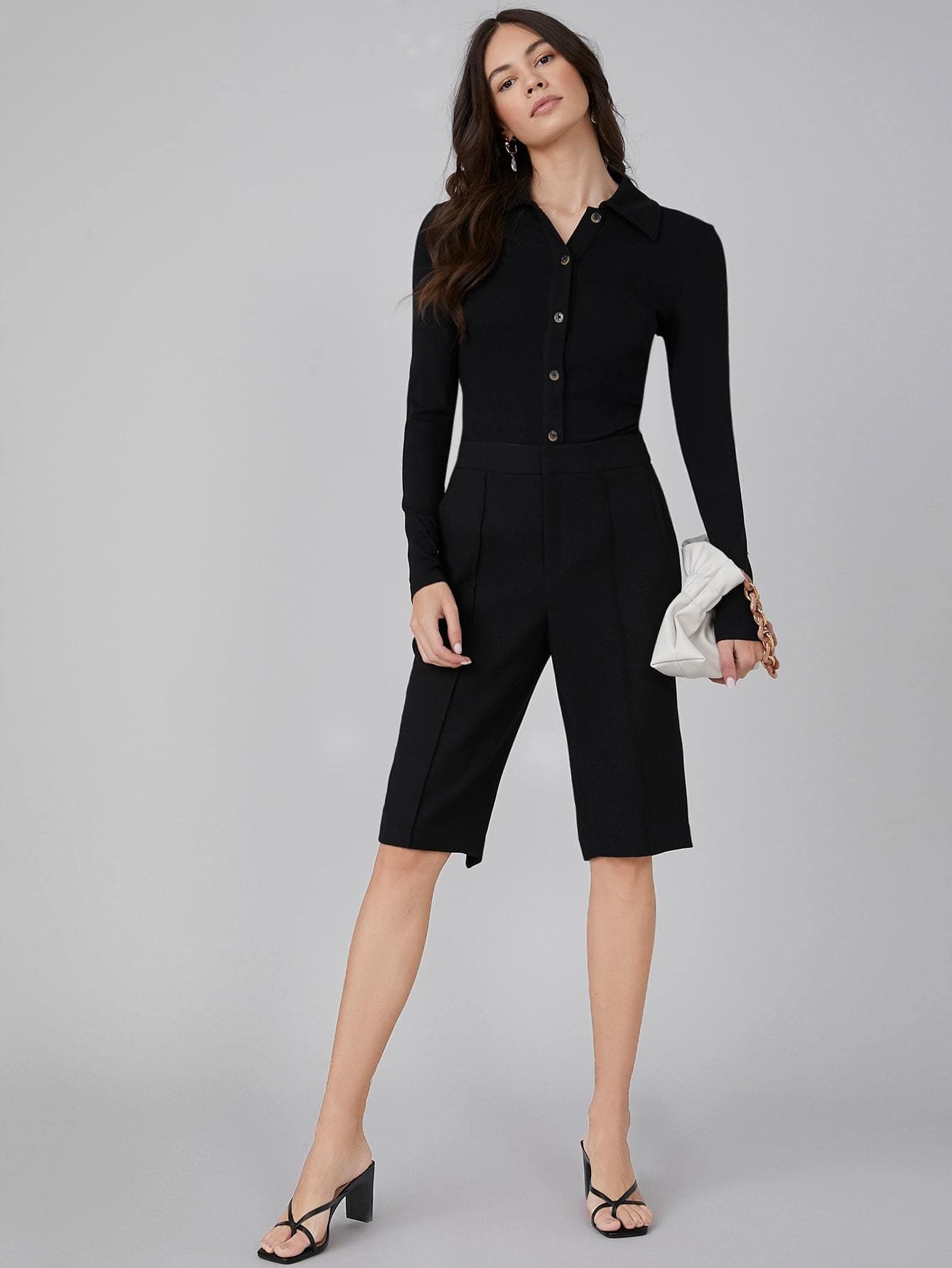 Black Viscose Ribbed Slim Fit Body Suit