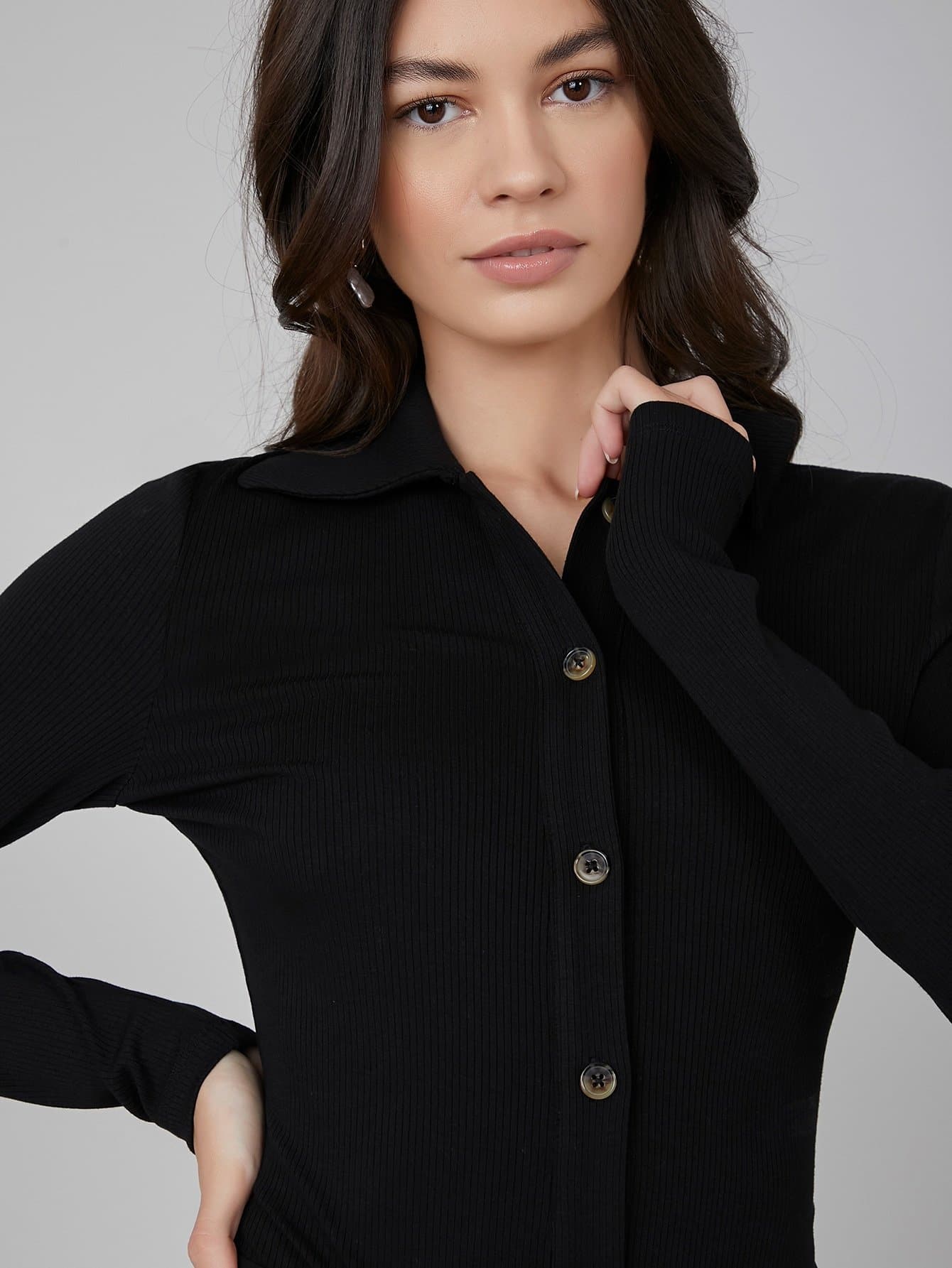 Black Viscose Ribbed Slim Fit Body Suit