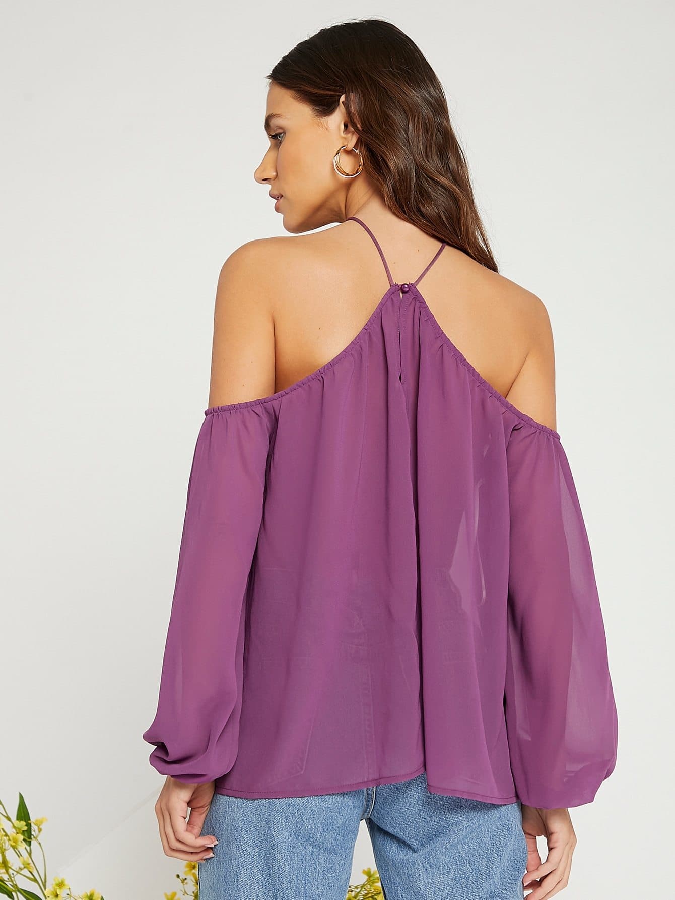 Purple Bishop Lantern Sleeve Halter Top