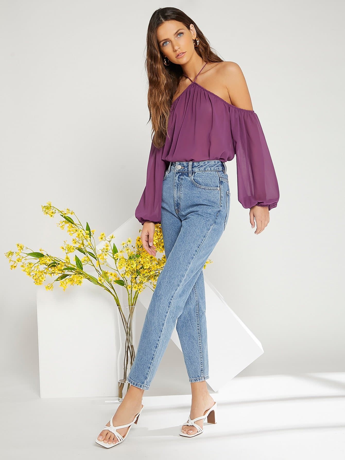 Purple Bishop Lantern Sleeve Halter Top