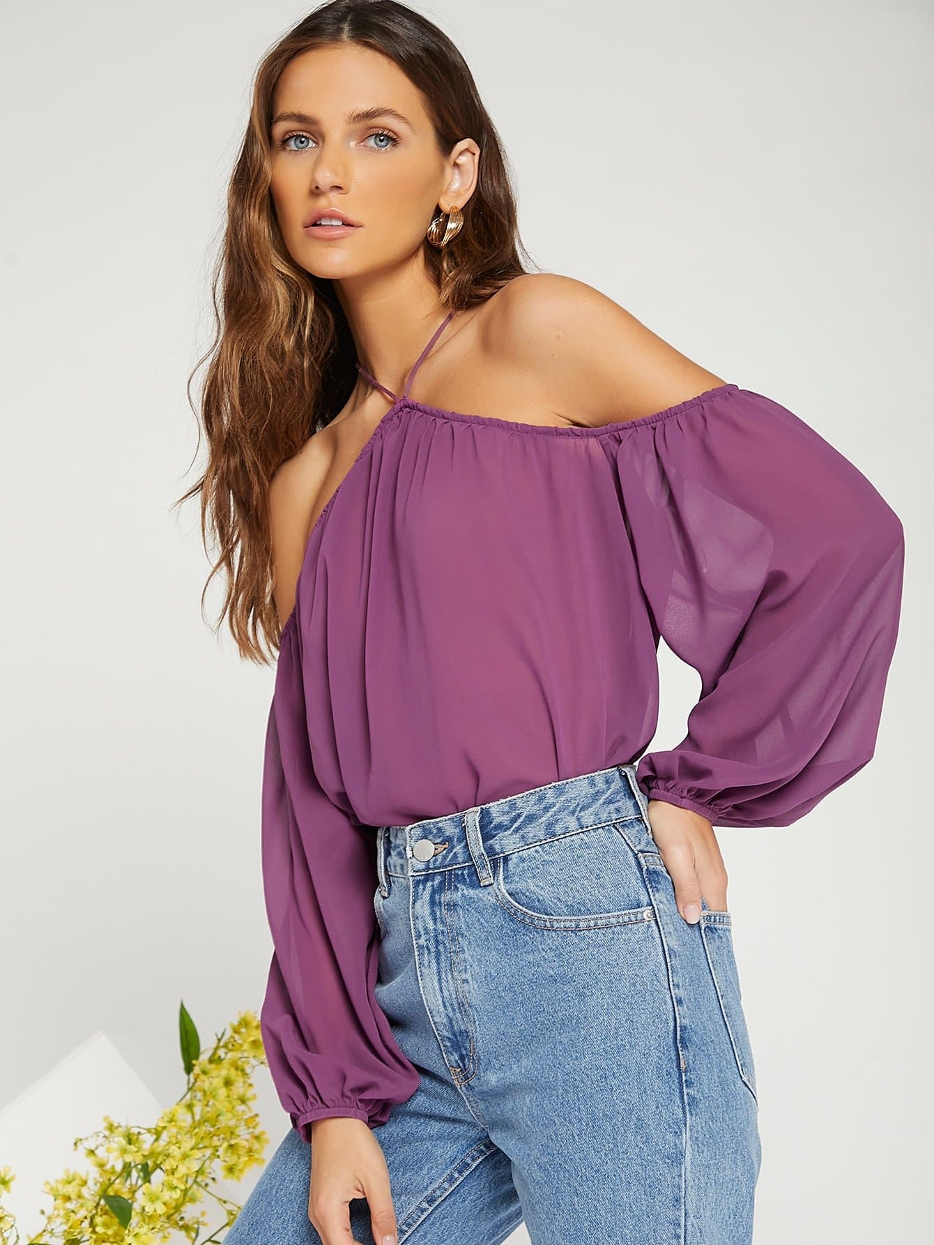 Purple Bishop Lantern Sleeve Halter Top