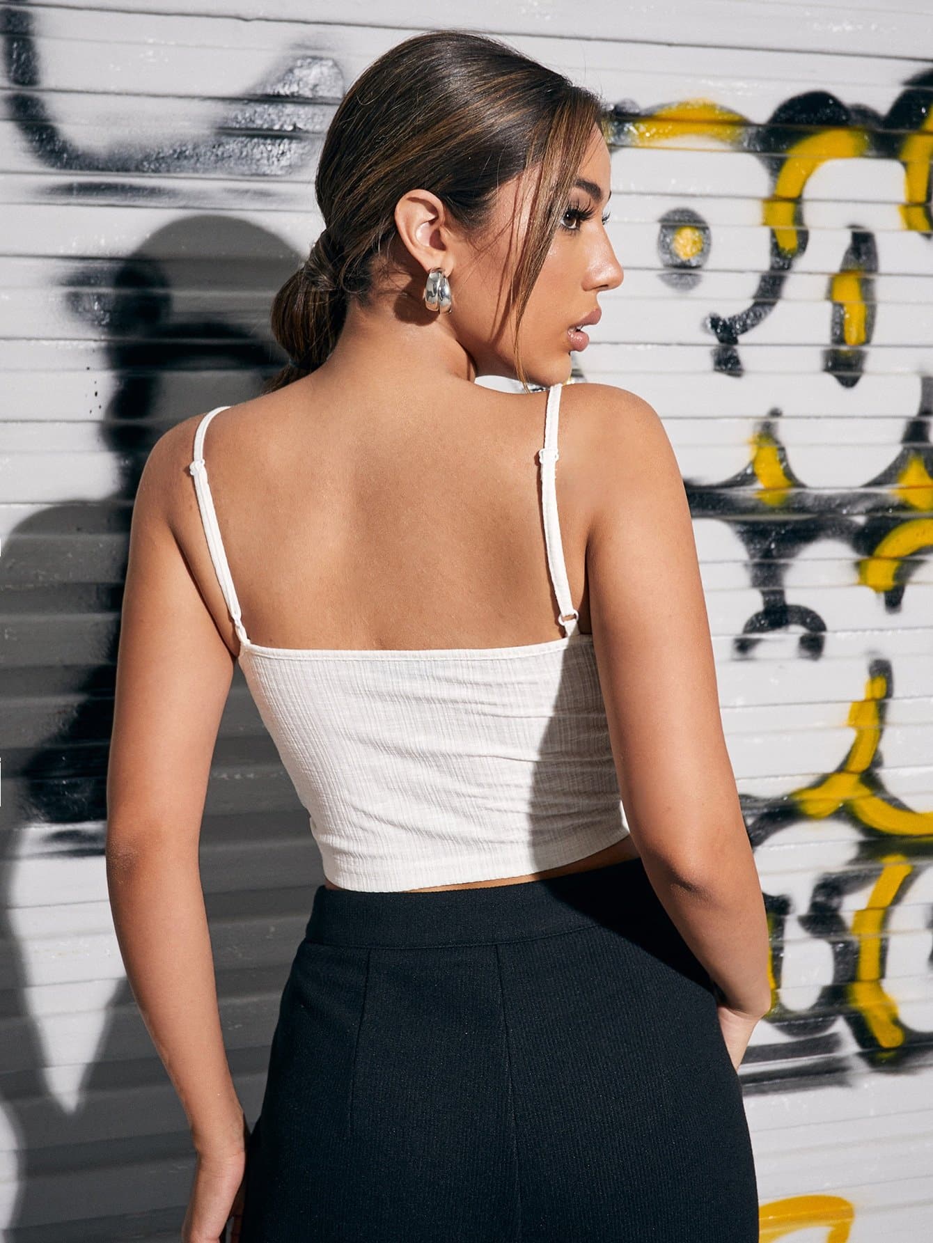 Spaghetti Strap Twist Front Crop Slim Fit Cami Top