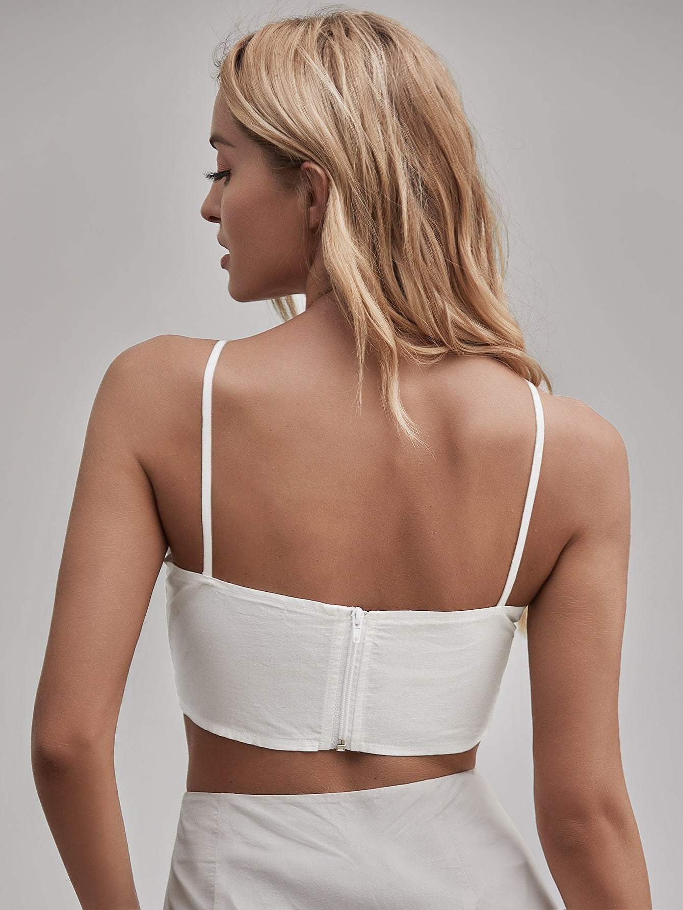 White Cutout Front Halter Slim Fit Top