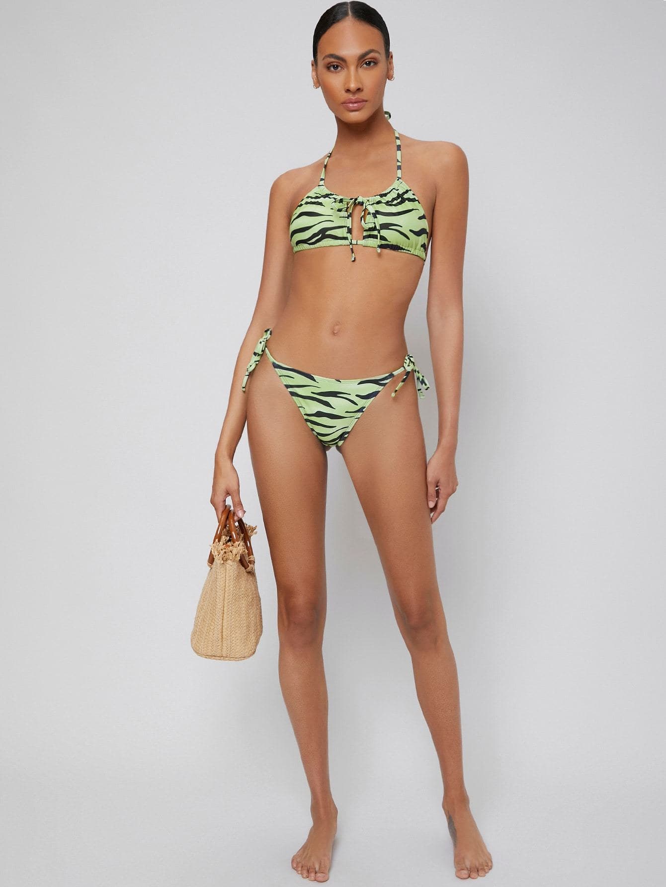 Tie Back Tie Front Zebra Striped Bikini Swimsuit