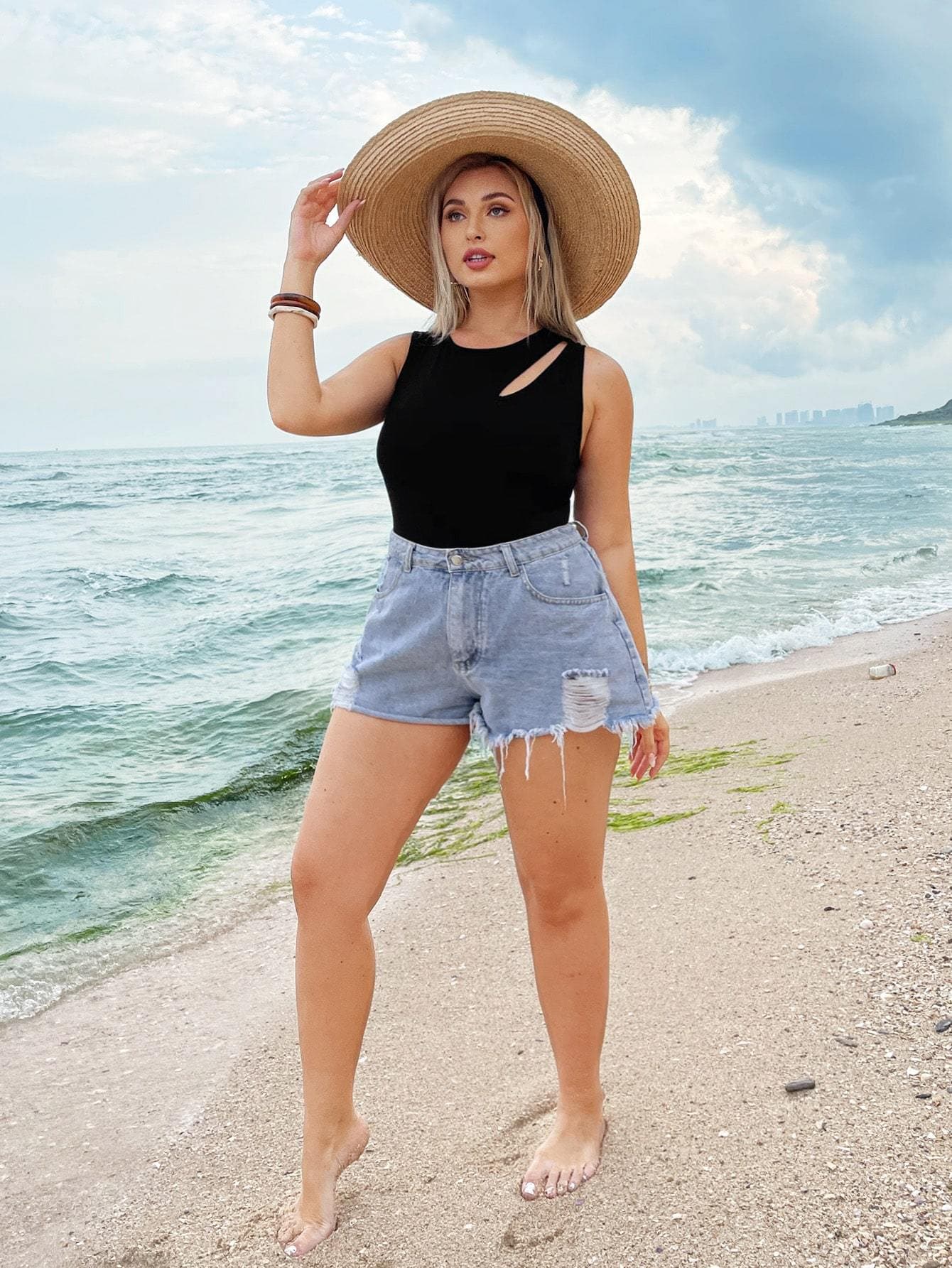 Plus Black Cutout Detail Sleeveless Bodysuit
