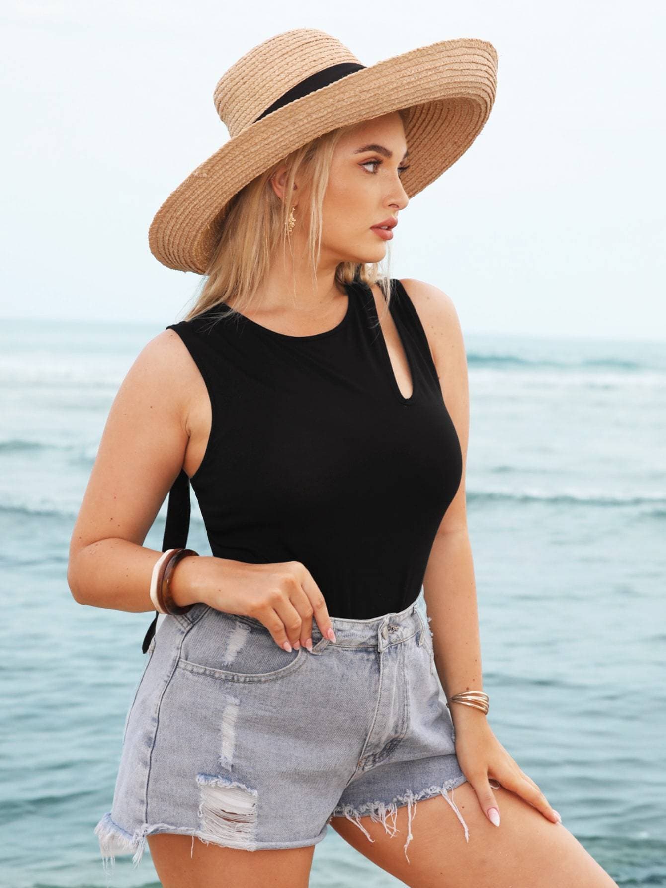 Plus Black Cutout Detail Sleeveless Bodysuit