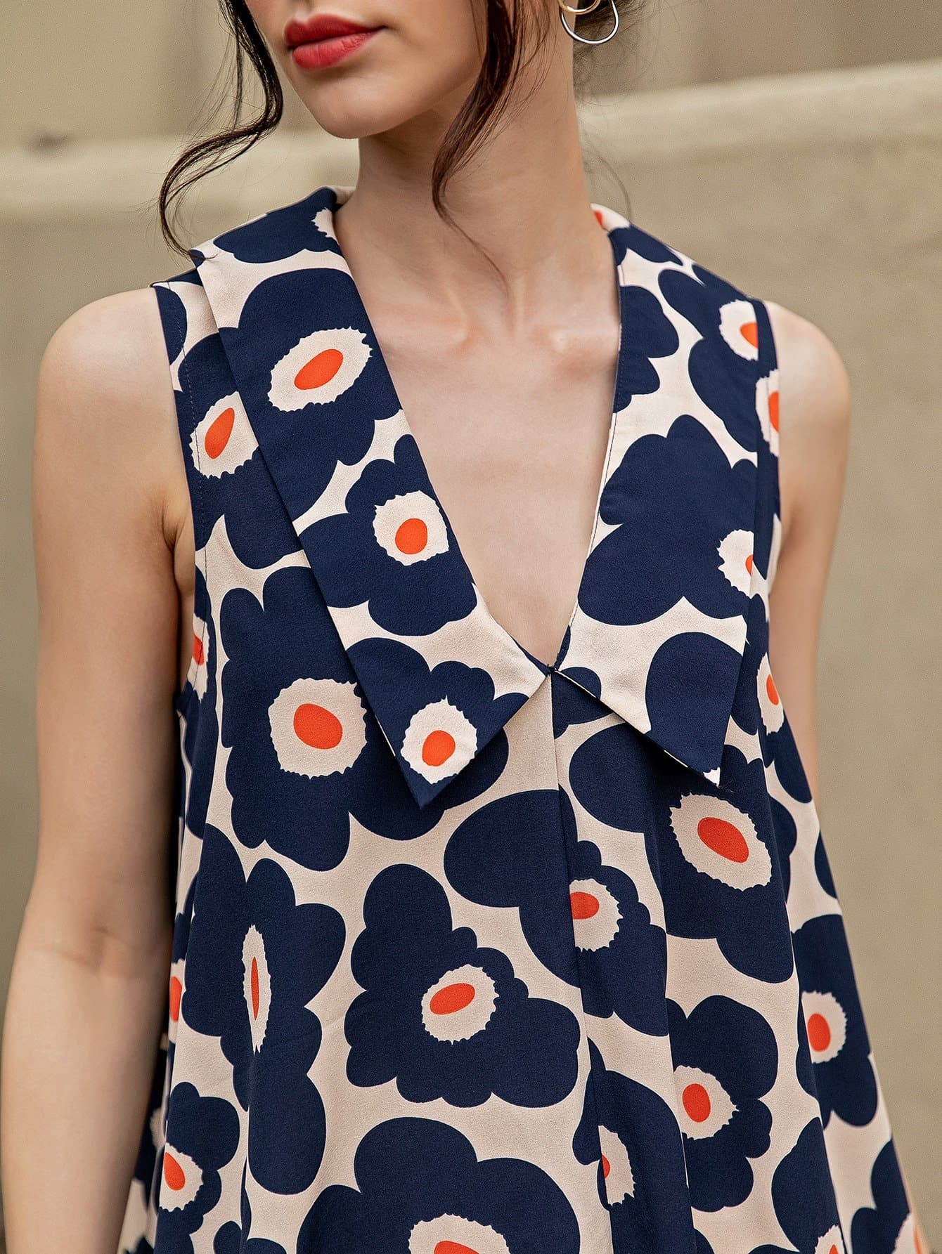 Peter Pan Collar Floral Print Sleeveless Flared Hem Dress
