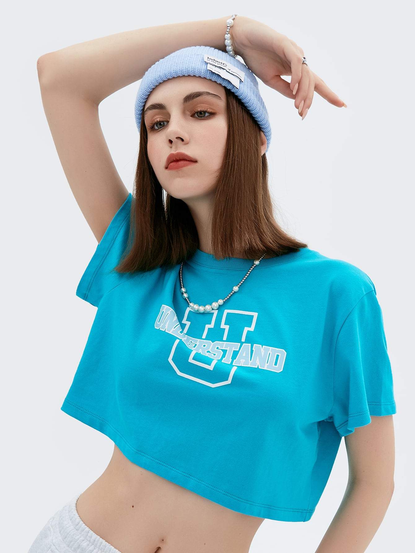 Round Neck Short Sleeve Letter Graphic Crop Top