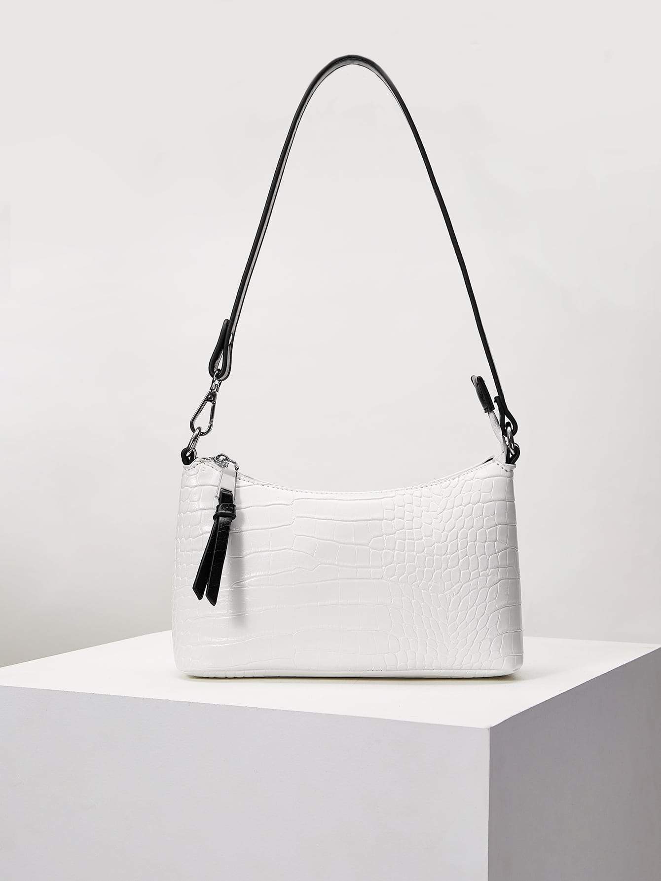 Croc Embossed Pu Leather Baguette Bag