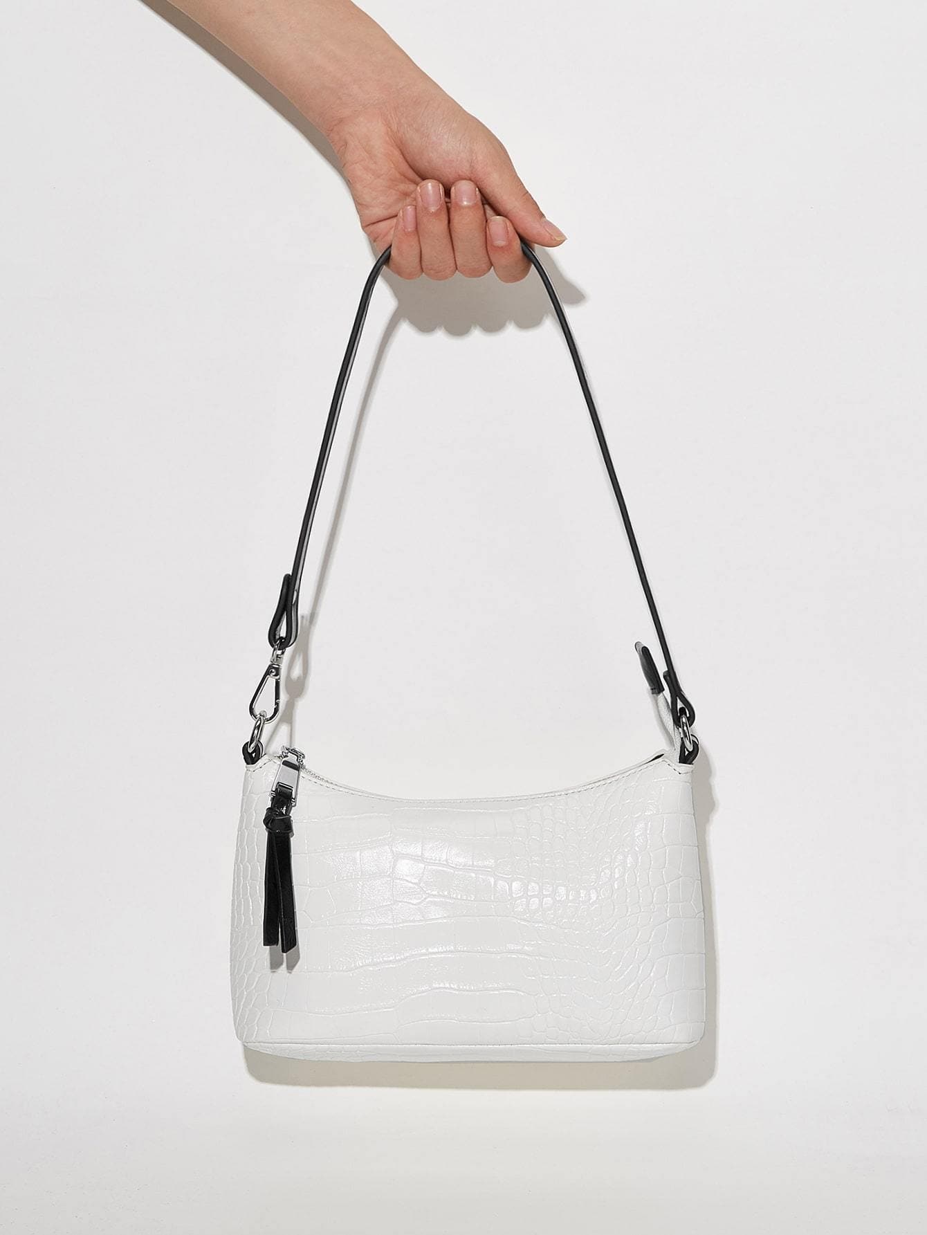 Croc Embossed Pu Leather Baguette Bag