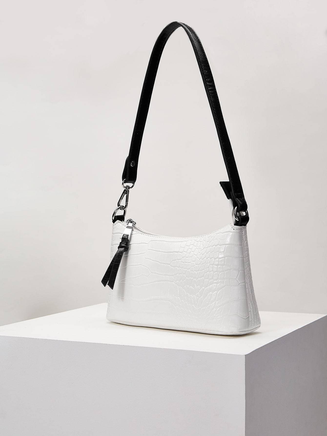 Croc Embossed Pu Leather Baguette Bag