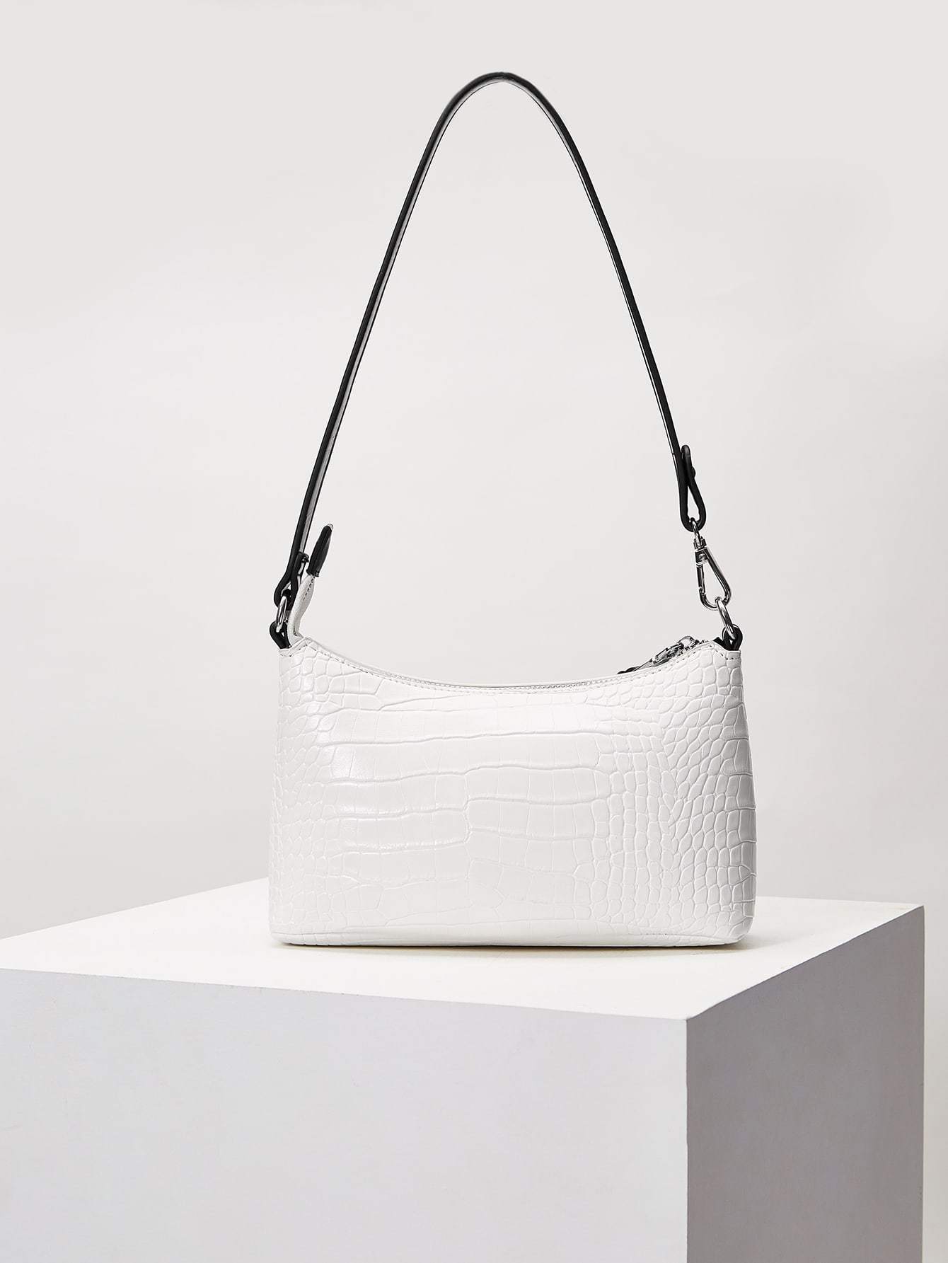 Croc Embossed Pu Leather Baguette Bag