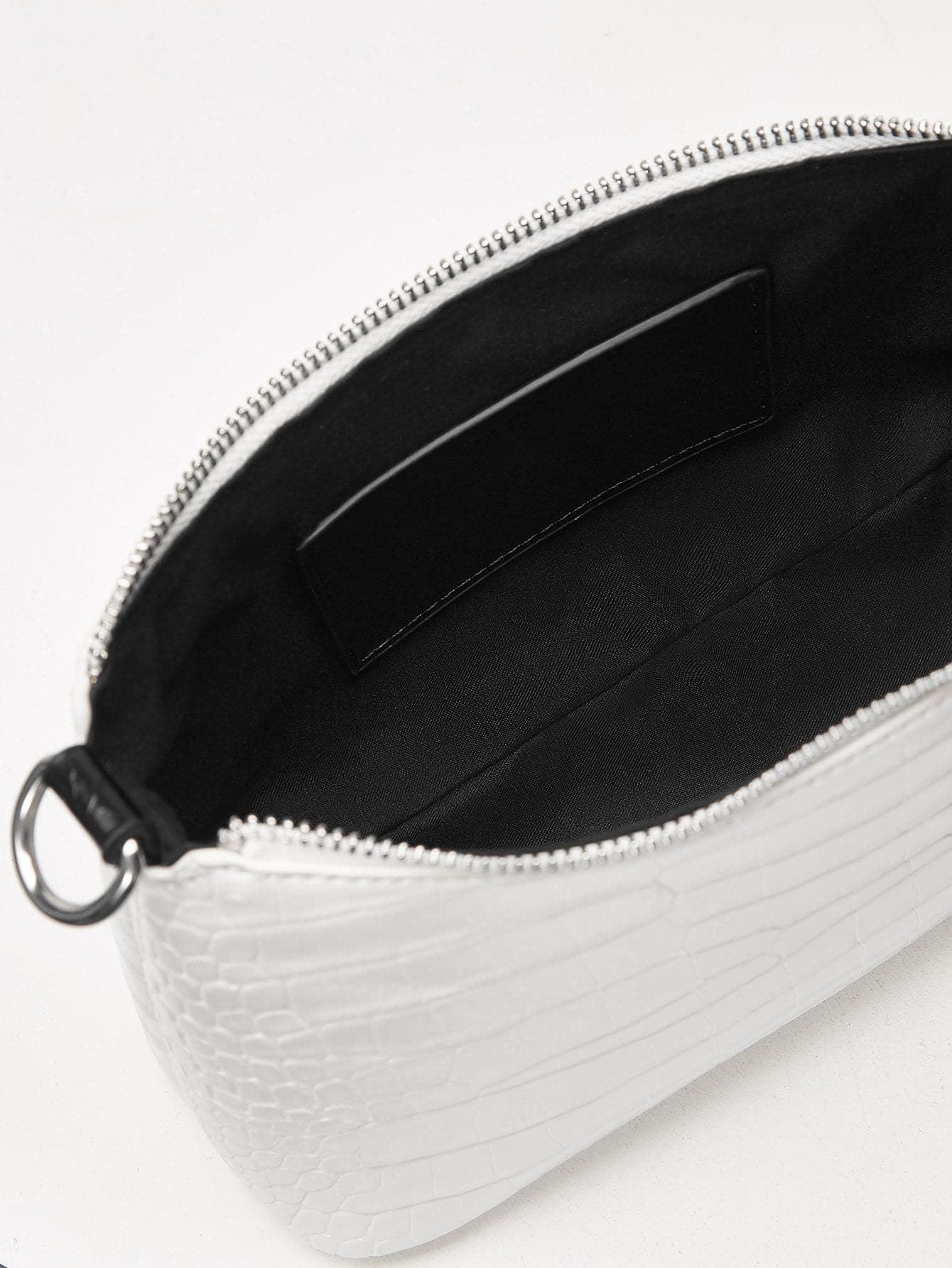 Croc Embossed Pu Leather Baguette Bag