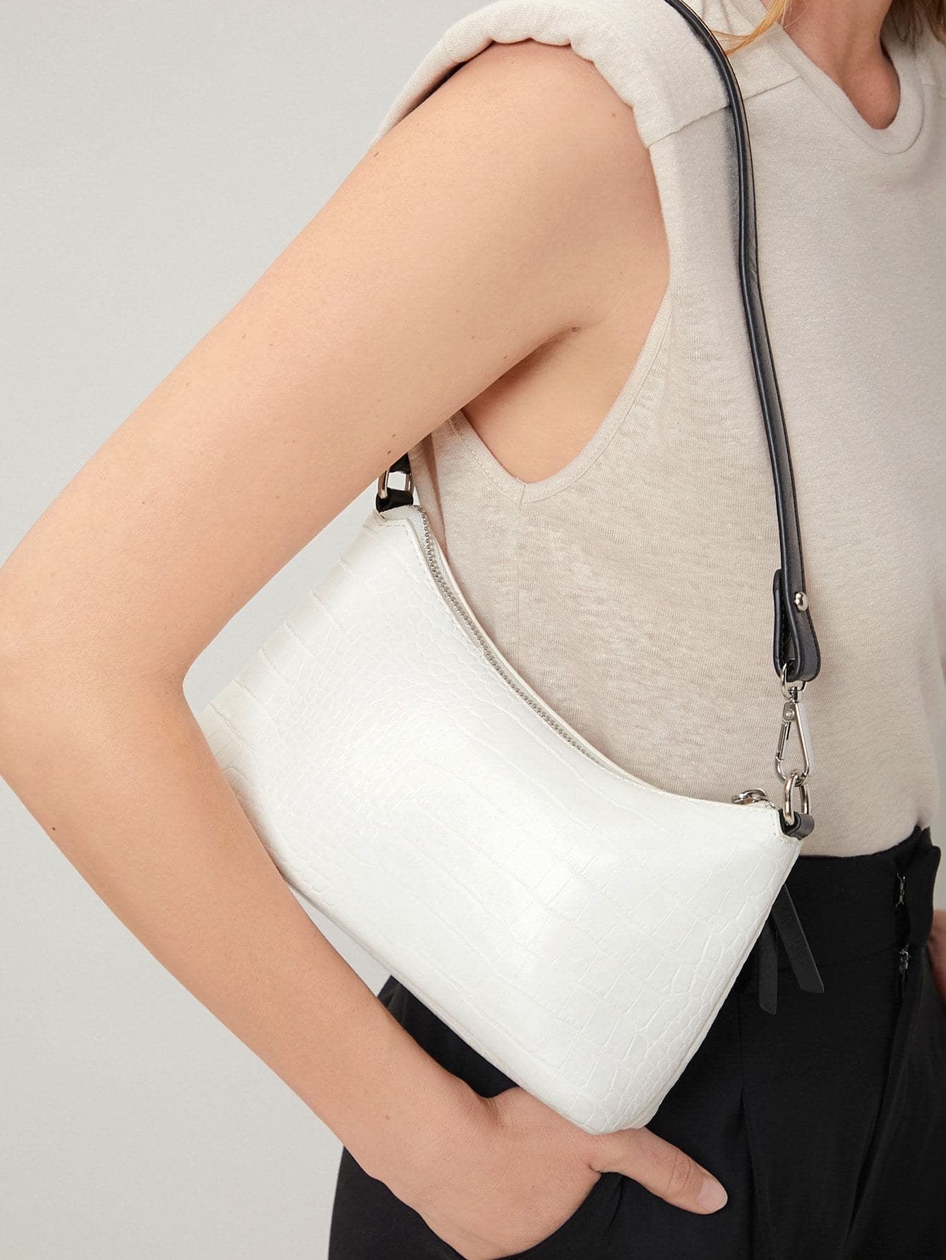 Croc Embossed Pu Leather Baguette Bag