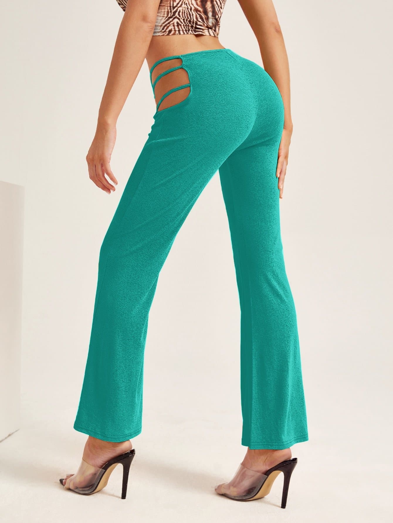 Mint Blue Cutout Side Flare Leg Pants