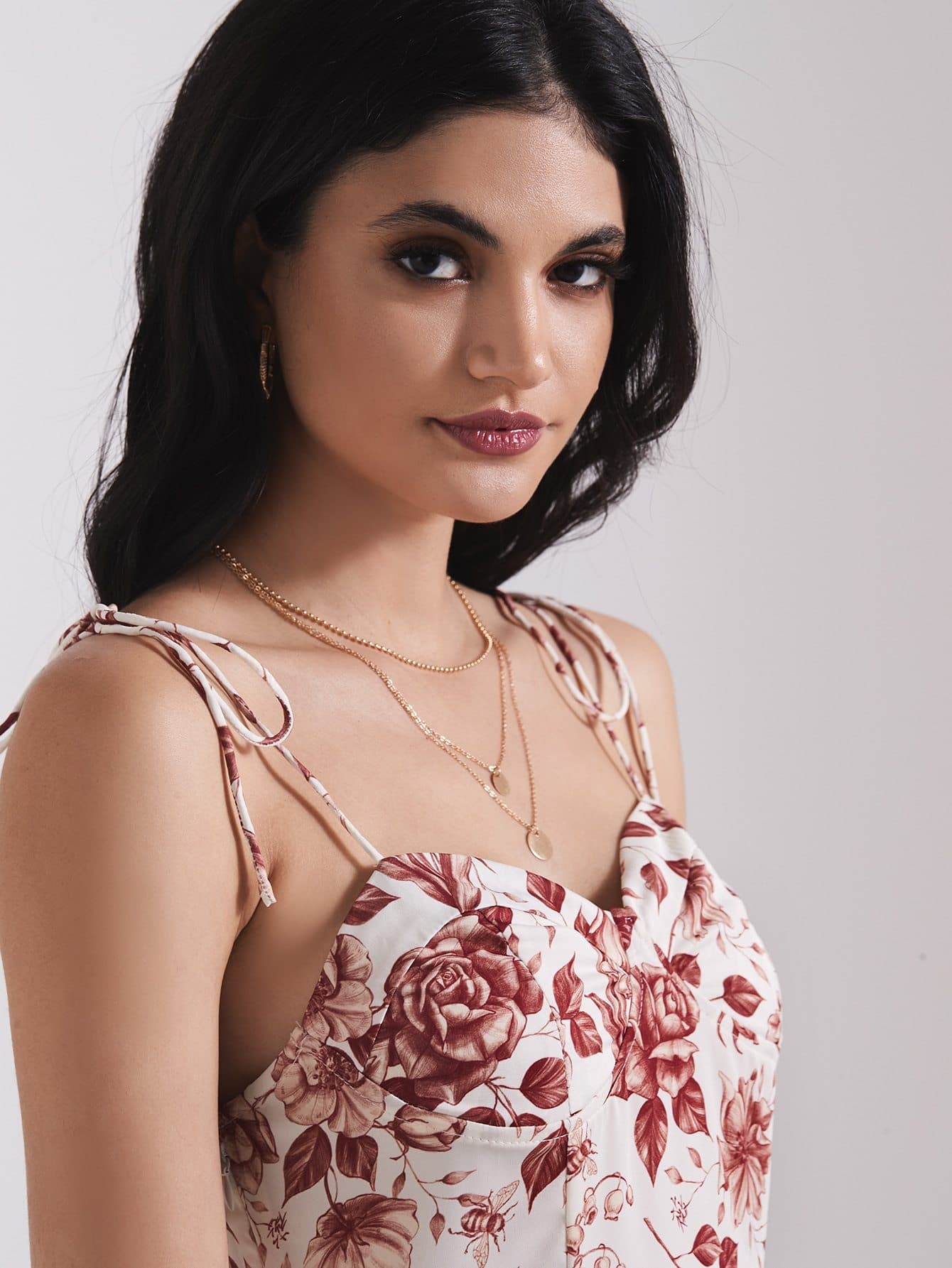 Spaghetti Strap Sleeveless Shirred Back Split Thigh Floral Cami Dress