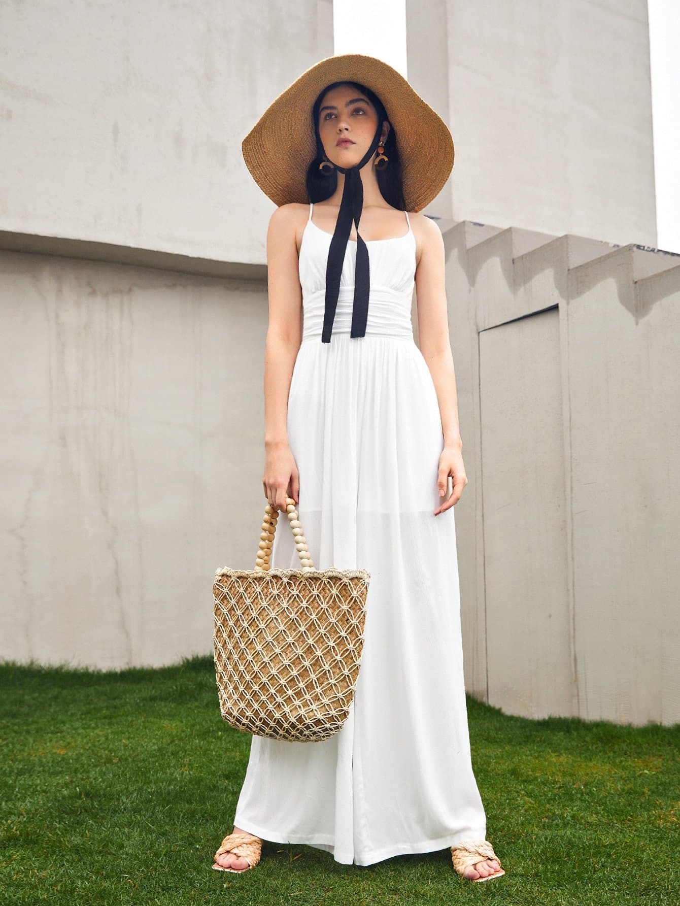 White Crisscross Back Sleeveless Spaghetti Strap Cami Jumpsuit