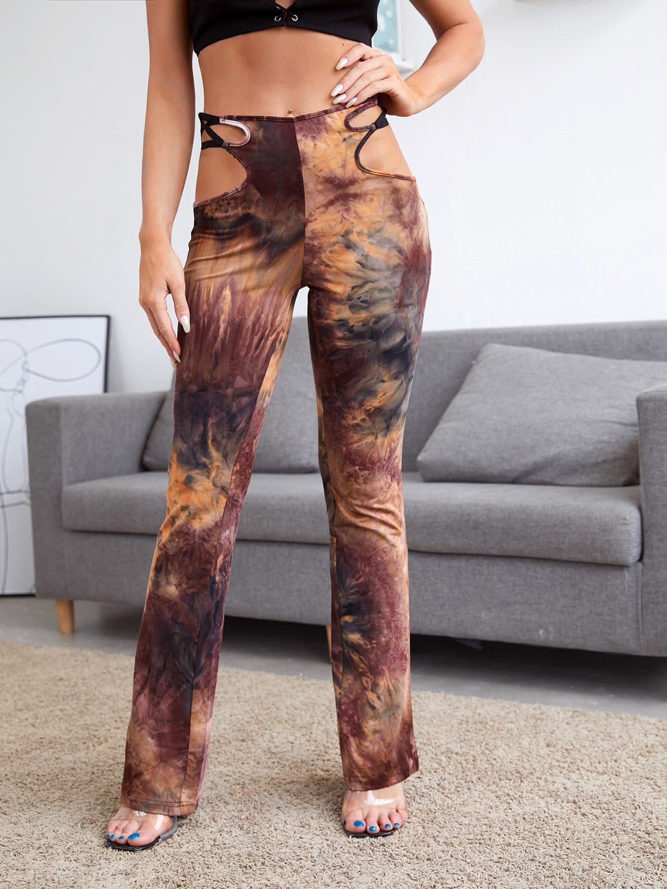 Crisscross Cutout Waist Tie Dye Pants