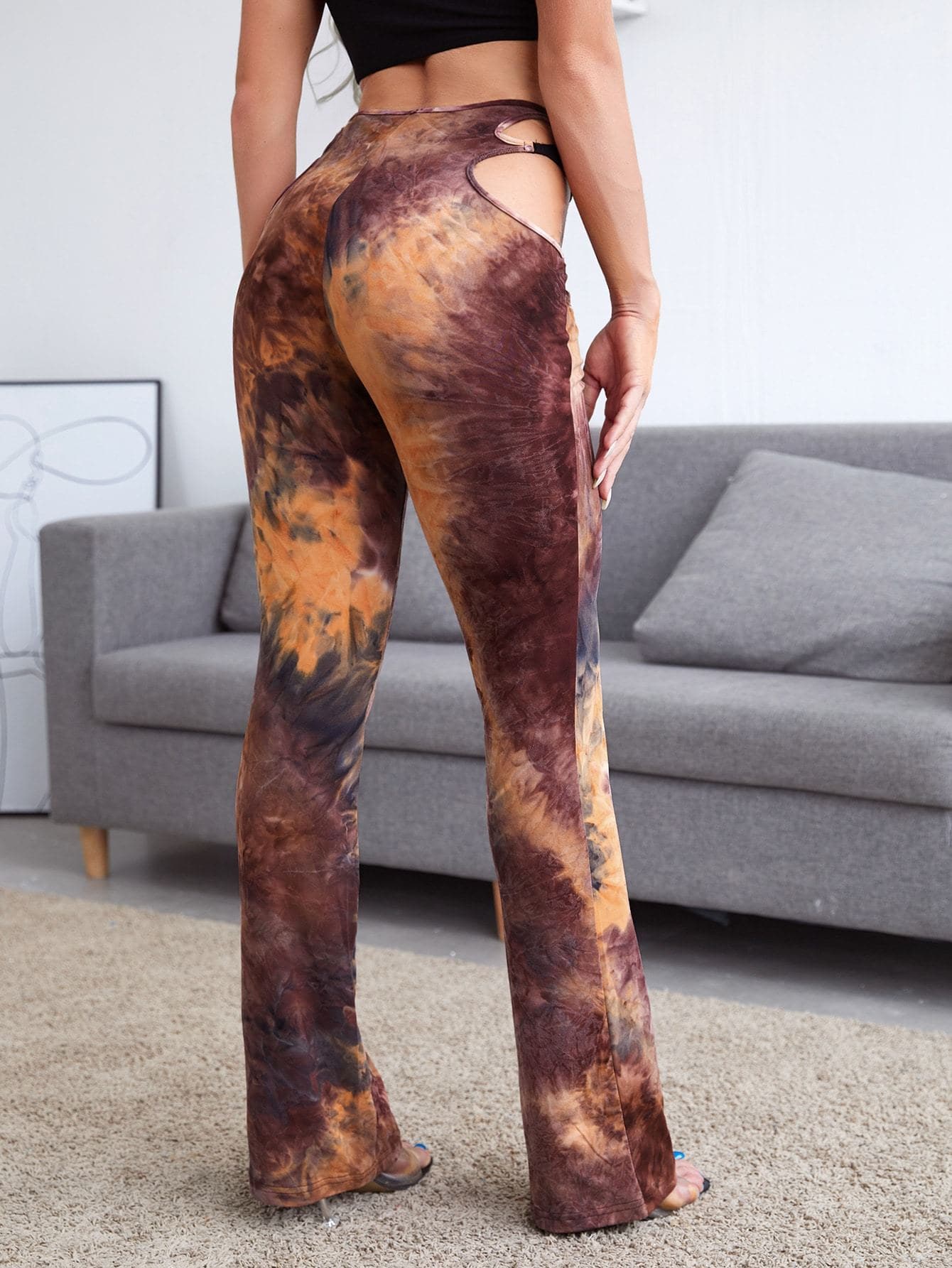Crisscross Cutout Waist Tie Dye Pants