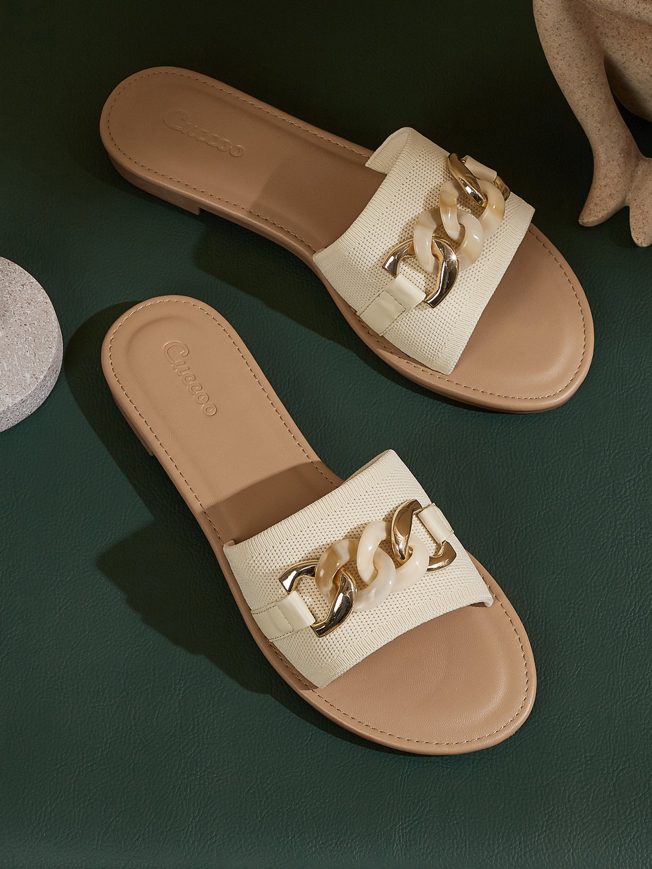 PU Leather Chain Decor Slide Sandals