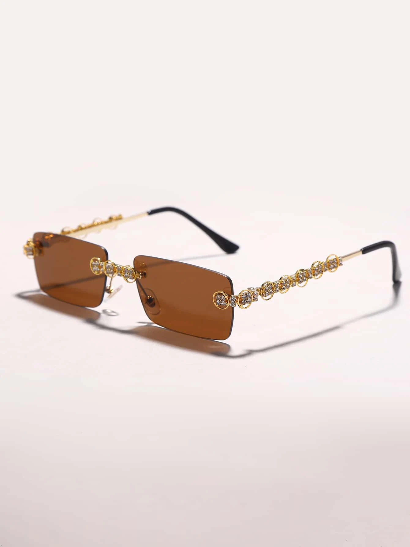 Rhinestone Decor Square Rimless Sunglasses