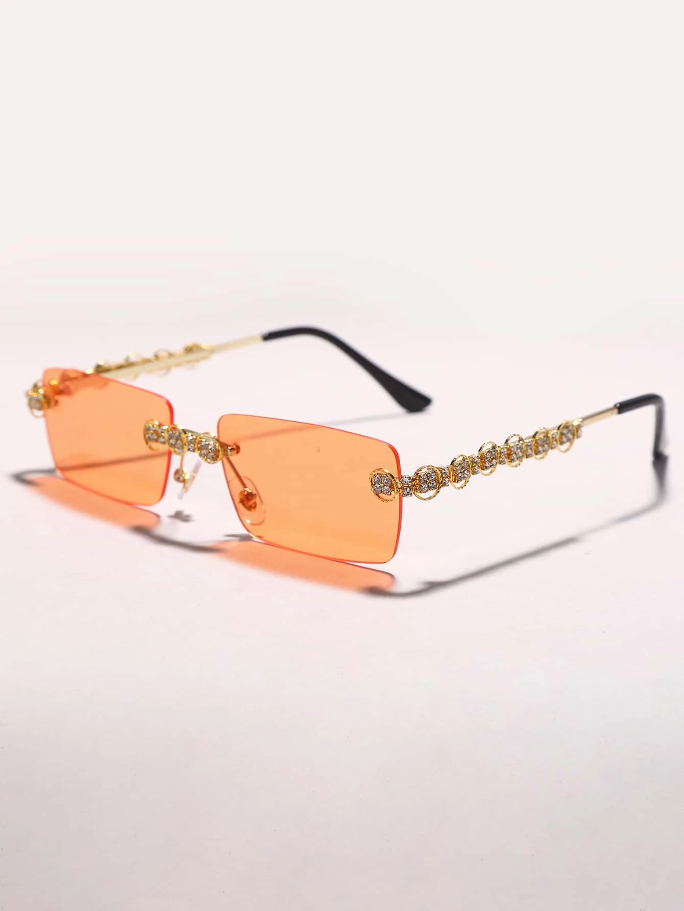 Rhinestone Decor Square Rimless Sunglasses