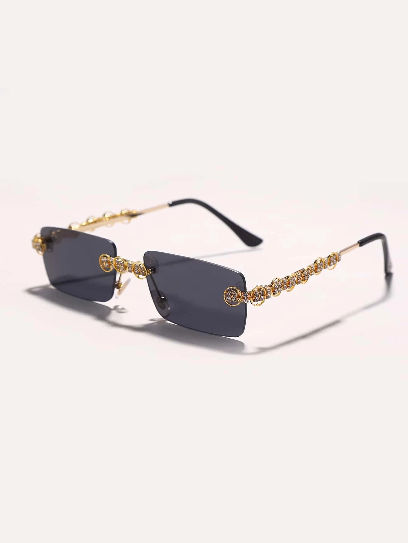 Rhinestone Decor Square Rimless Sunglasses