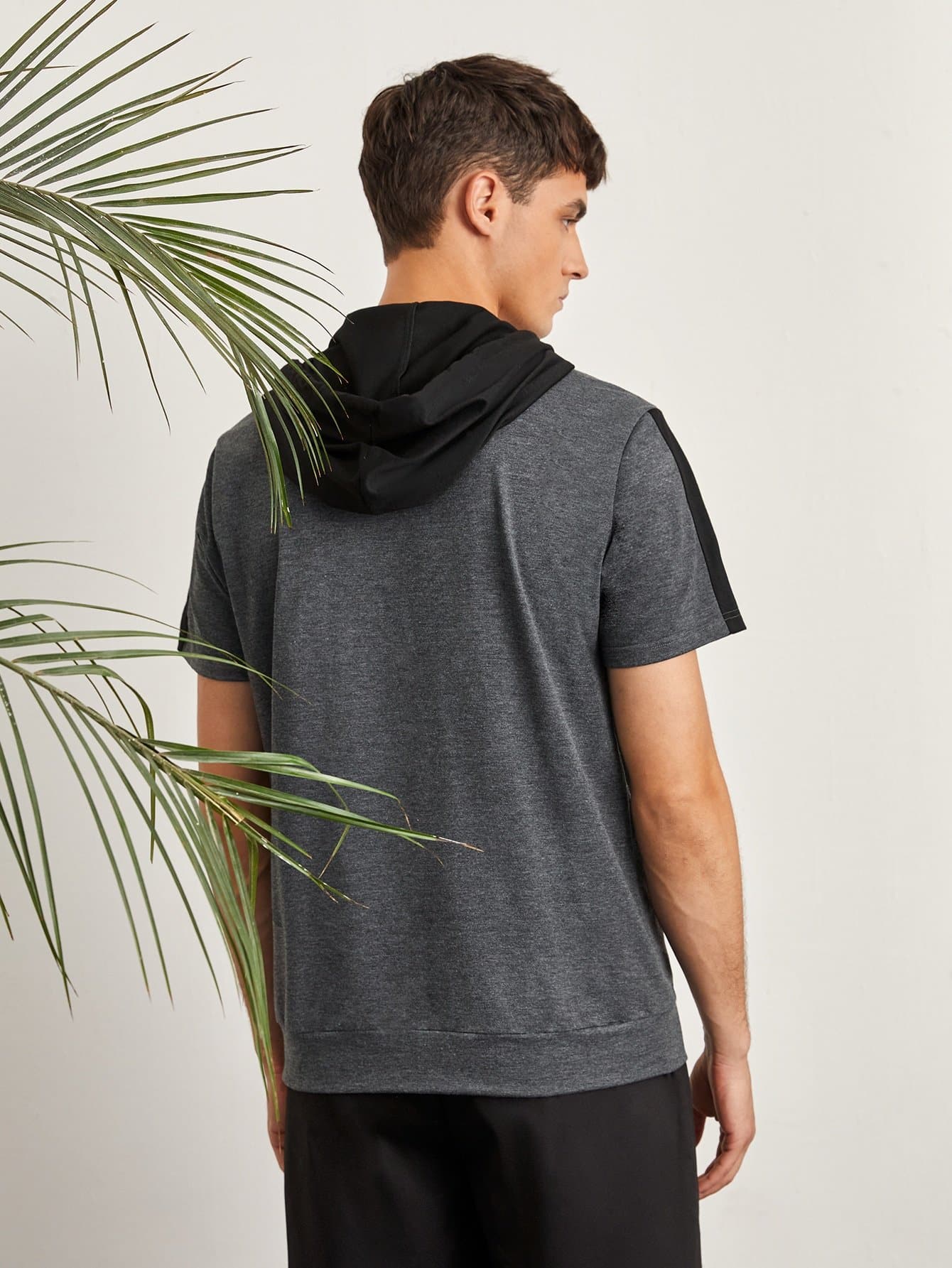 Dark Grey Kangaroo Pocket Striped Side Hoodie Sweatshirt
