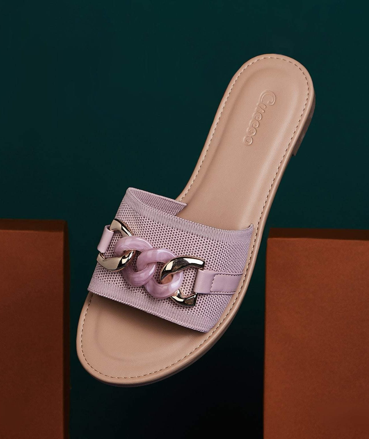 PU Leather Chain Decor Slide Sandals