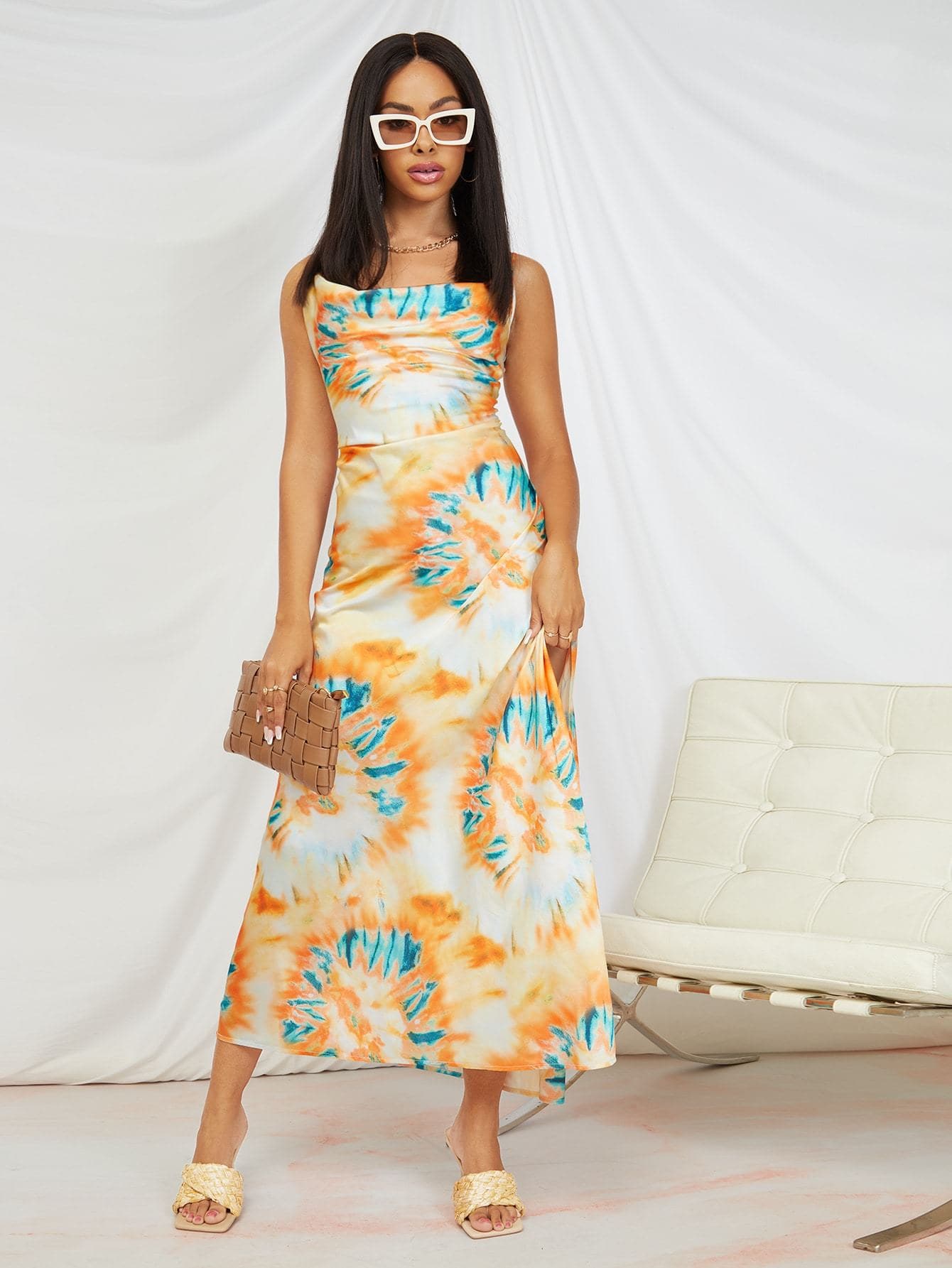 Spaghetti Strap Sleeveless Tie Dye Split Hem Slim Fit Dress