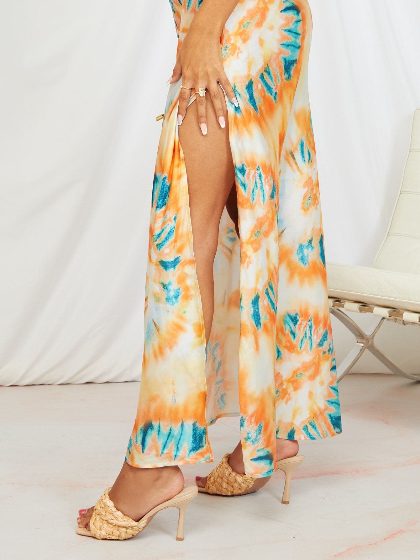 Spaghetti Strap Sleeveless Tie Dye Split Hem Slim Fit Dress