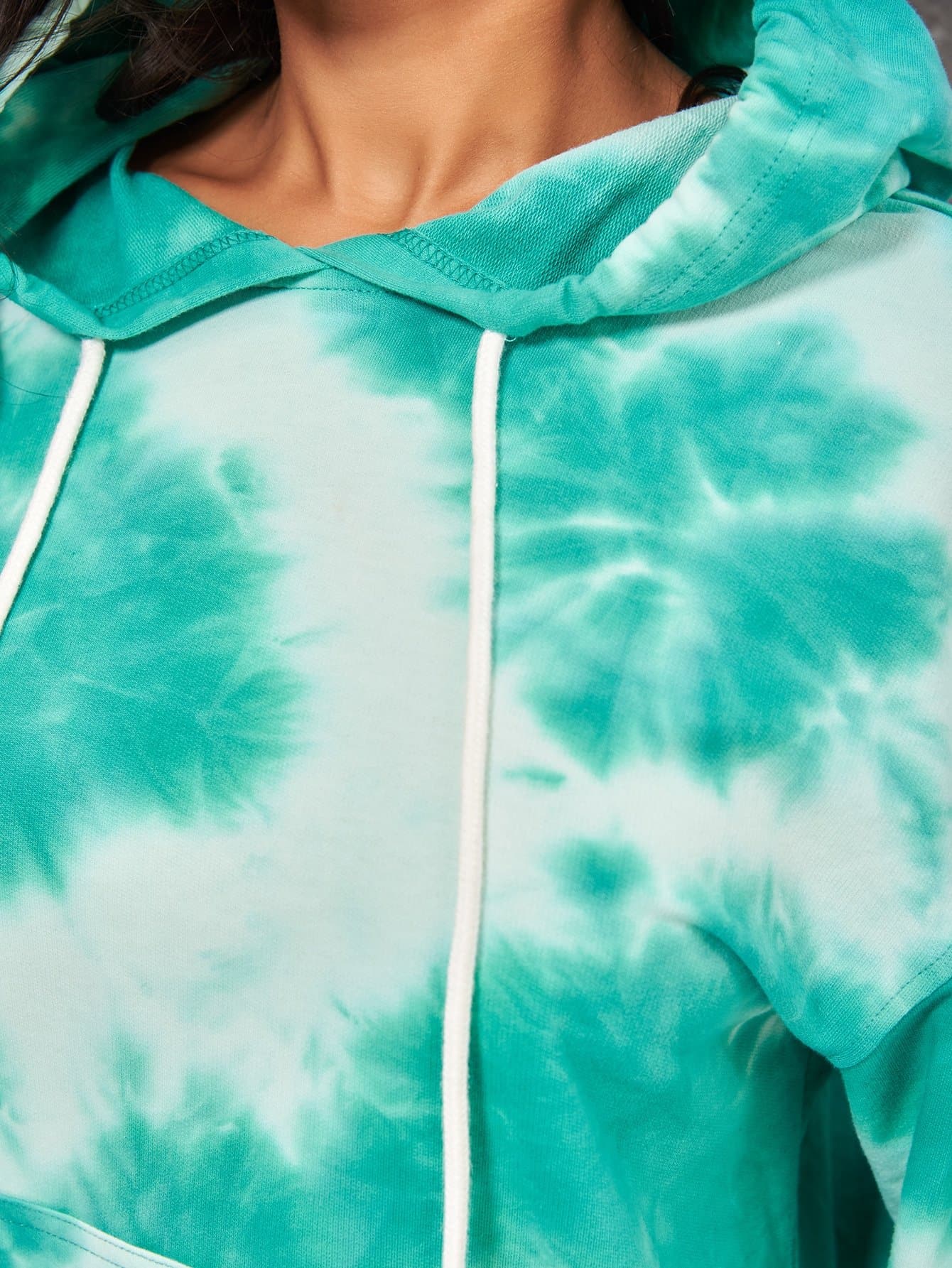 Green Oversized Tie Dye Drawstring Pocket Front Hoodie