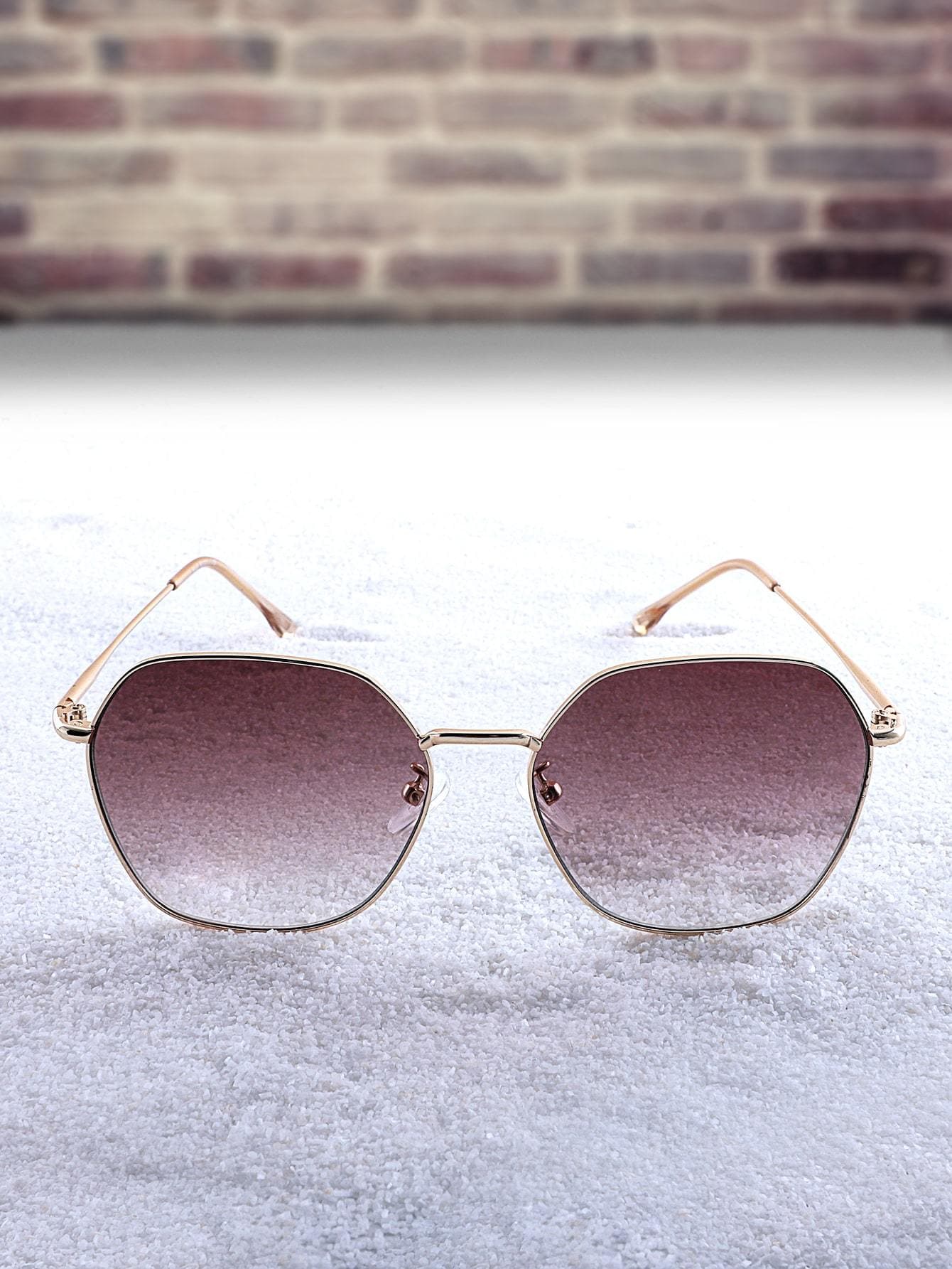 Brown Tinted Geometric Lens Sunglasses