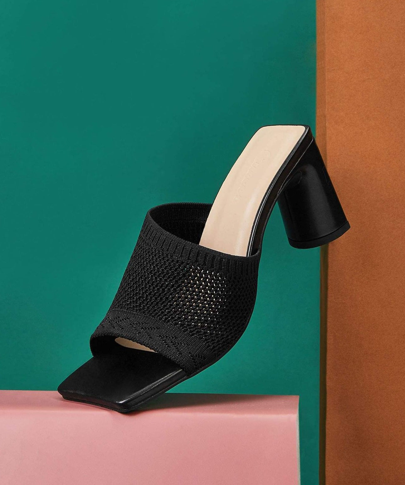 Minimalist Knit Chunky Heeled Mules