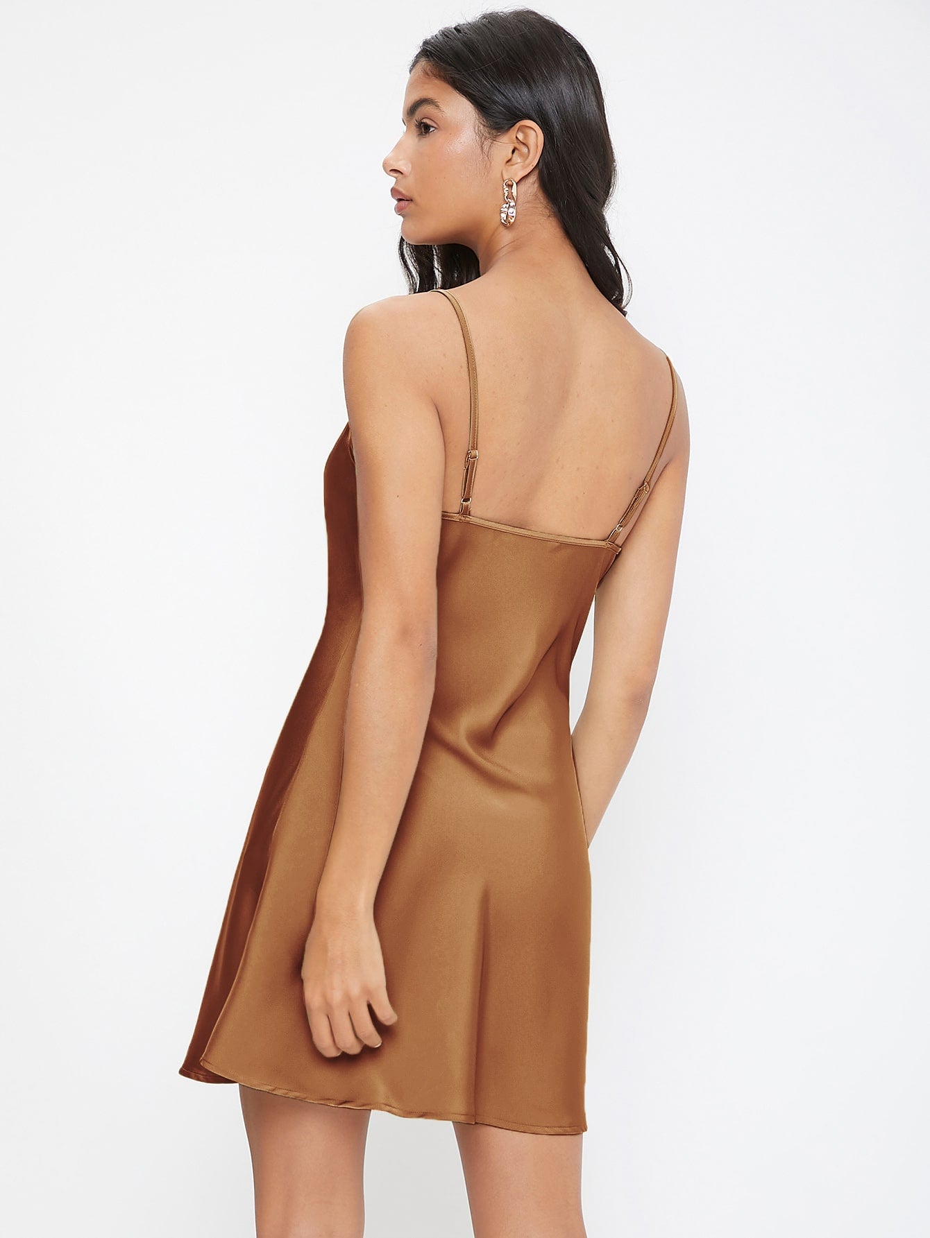 Spaghetti Strap Sleeveless Cowl Neck Solid Cami Dress