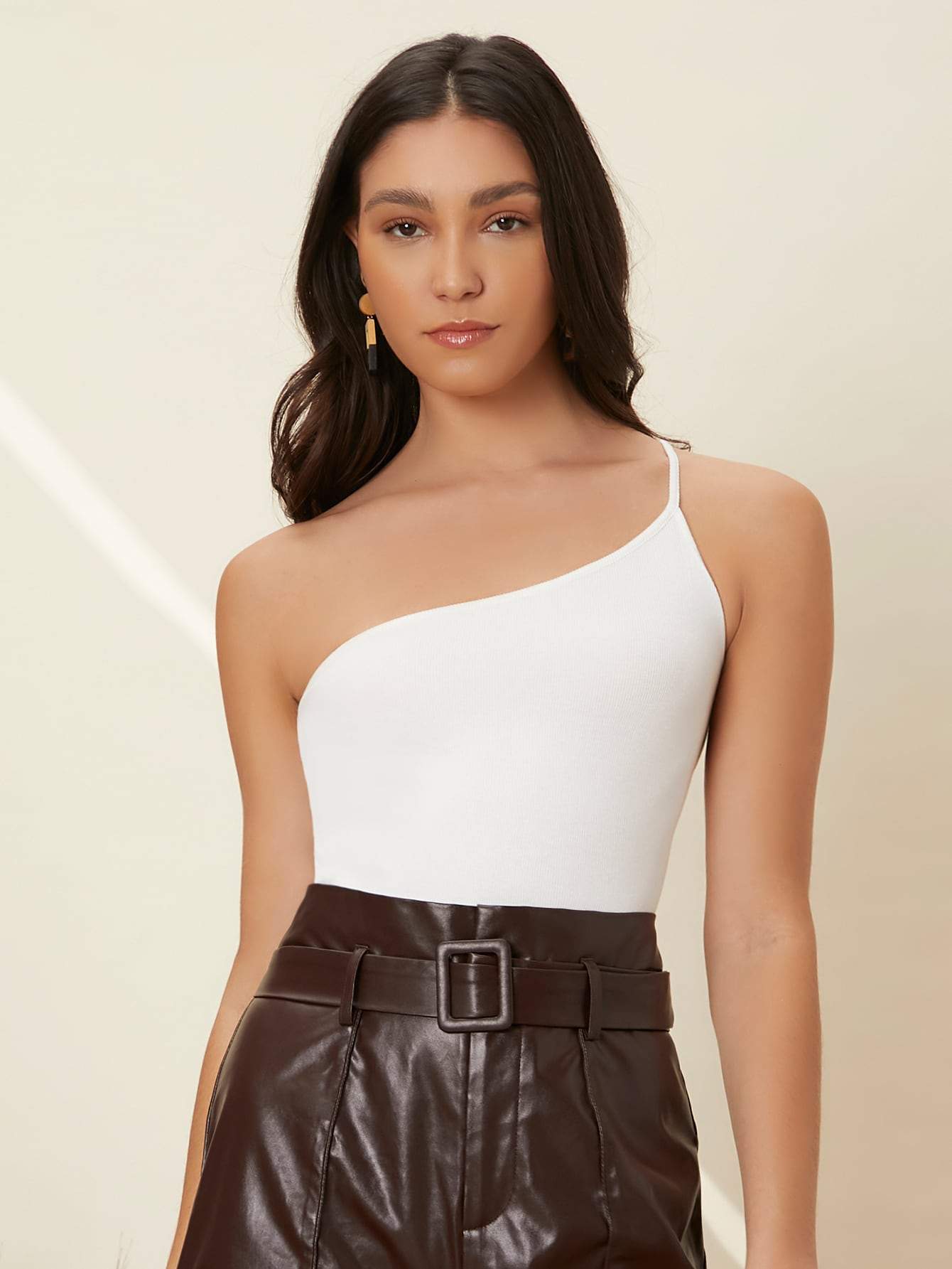 White One Shoulder Cut Out Backless Bodysuit