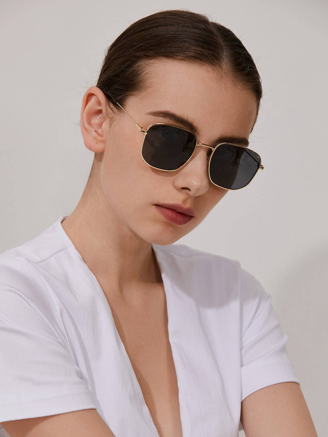 Black Geometric Metal Frame Sunglasses