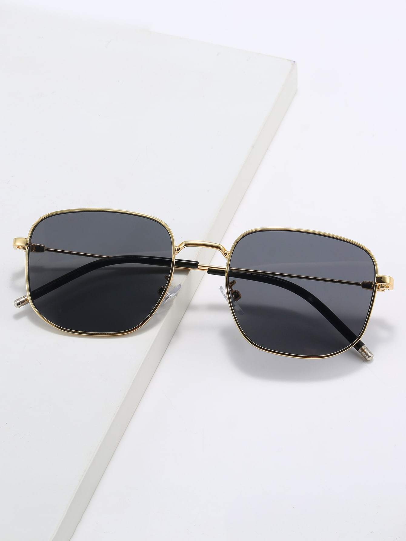 Black Geometric Metal Frame Sunglasses