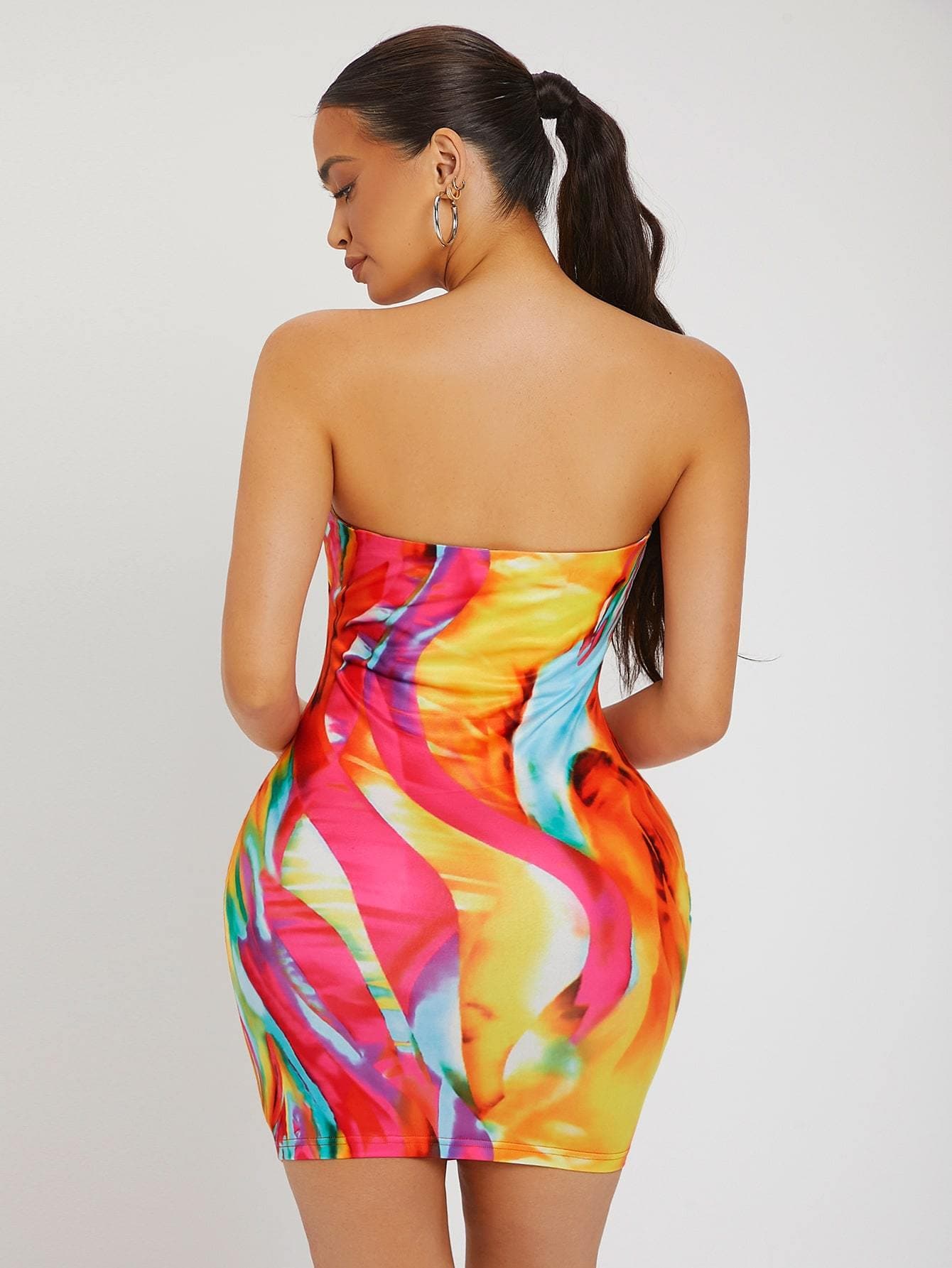 Strapless Sleeveless Marble Print Slim Fit Mini Dress